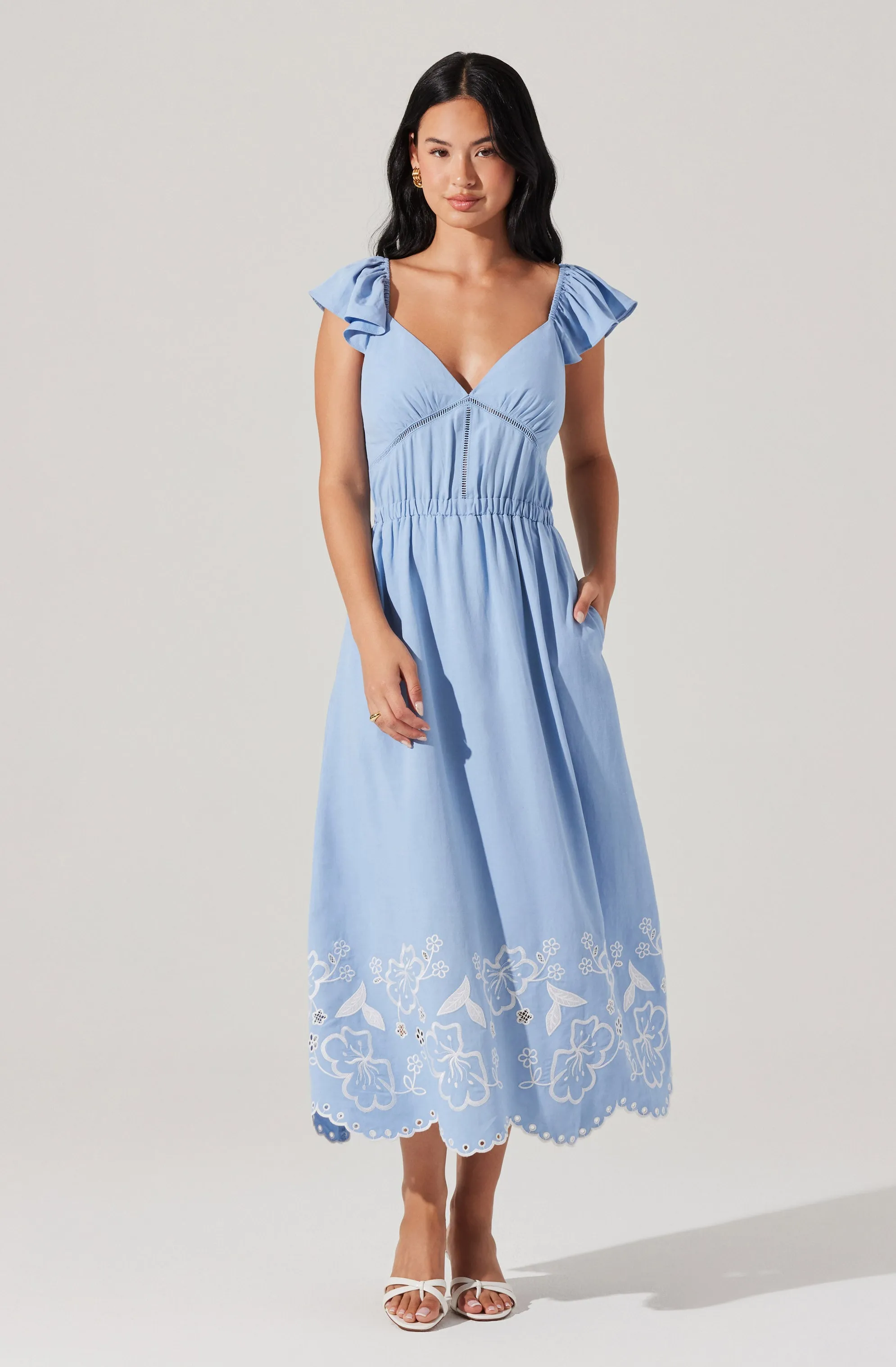 Odeletta Embroidered Floral Trim Midi Dress sold by Astr