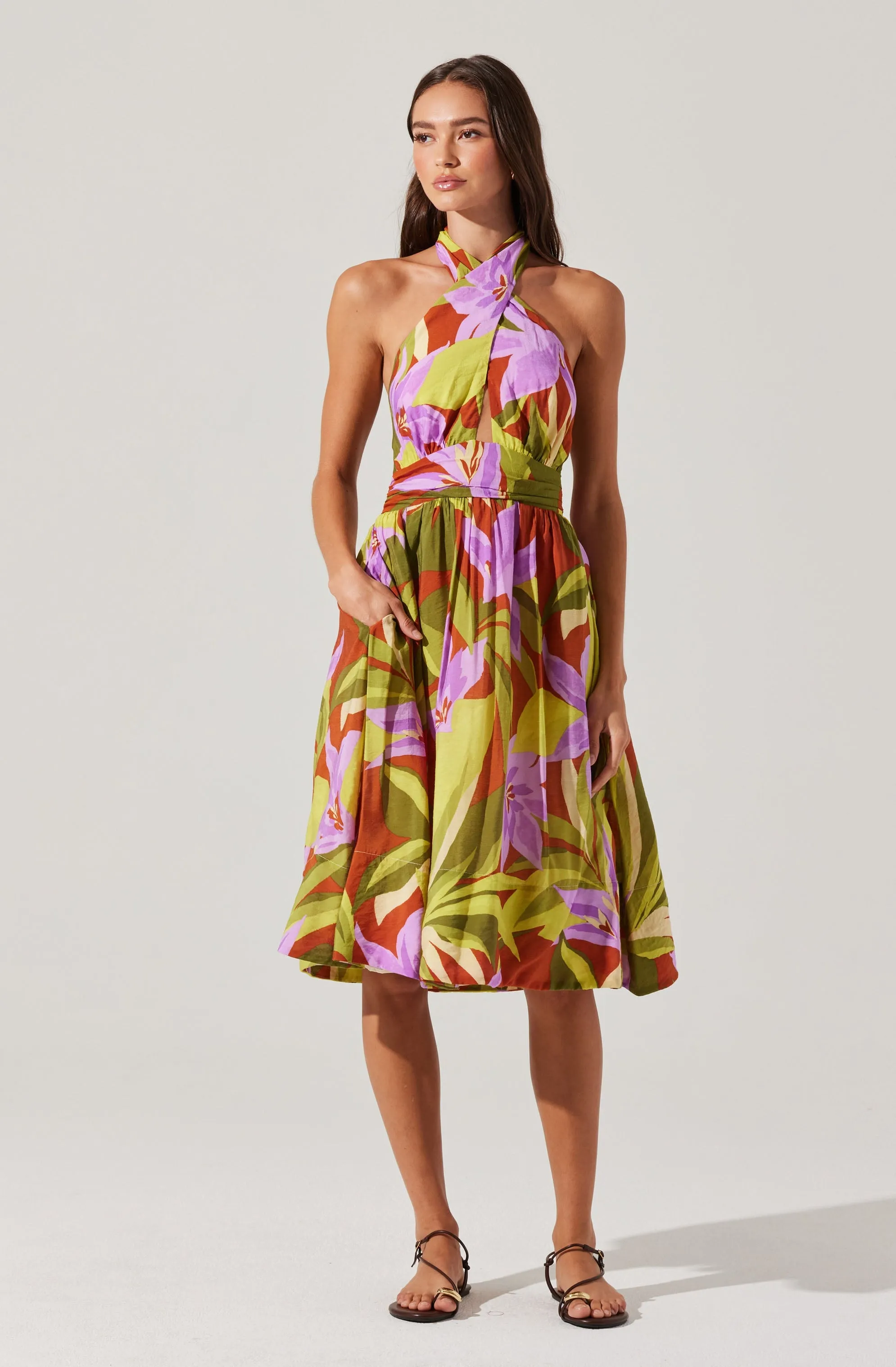 Kalia Halter Floral Midi Dress sold by Astr