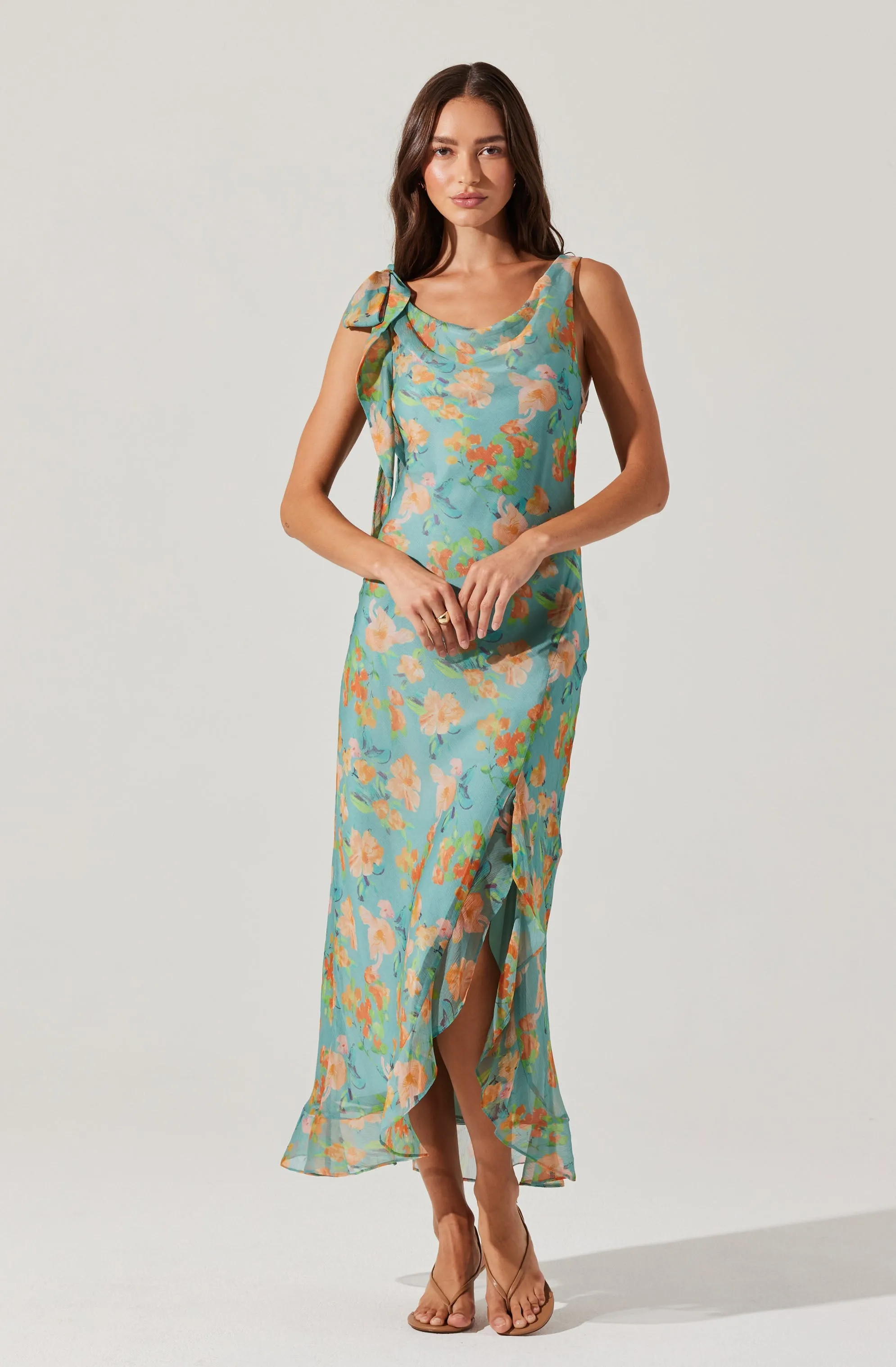 Isabelle Ruffled Cowl Neck Floral Midi Dress sold by Astr product image thumbnail 4
