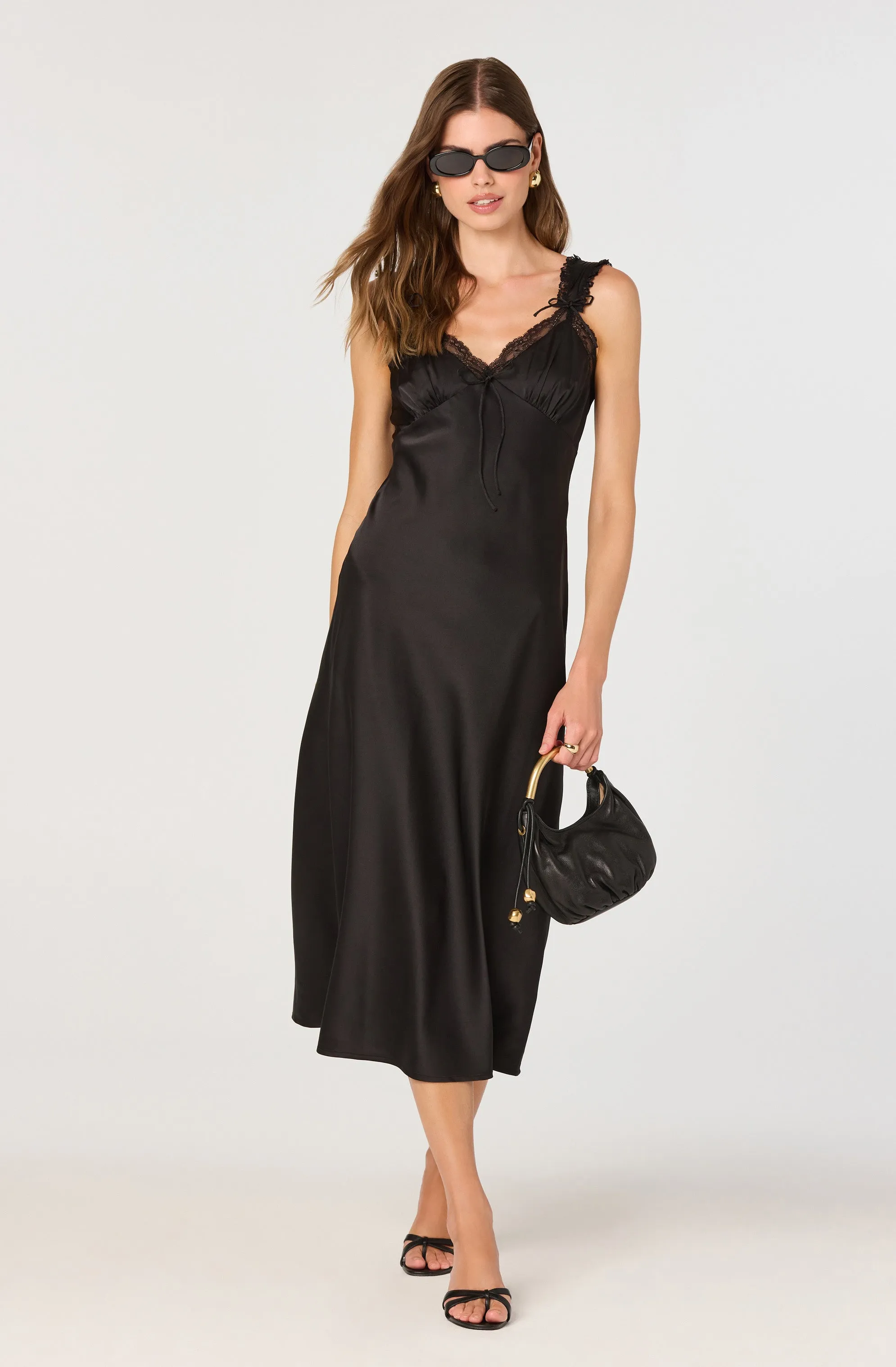 Lace Trim Satin Slip Dress sold by Astr