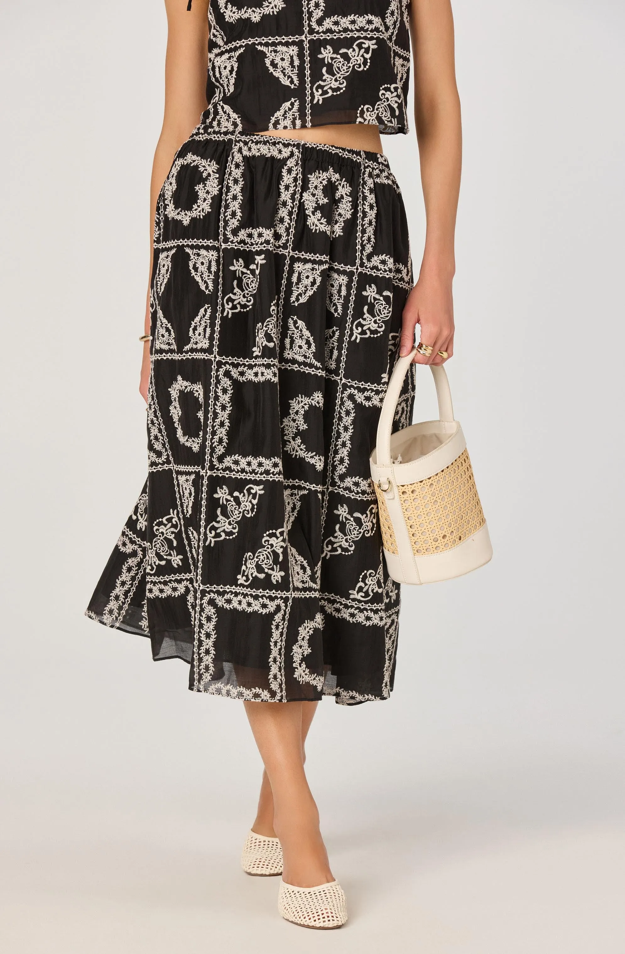 Embroidered Cutwork Midi Skirt sold by Astr product image thumbnail 5