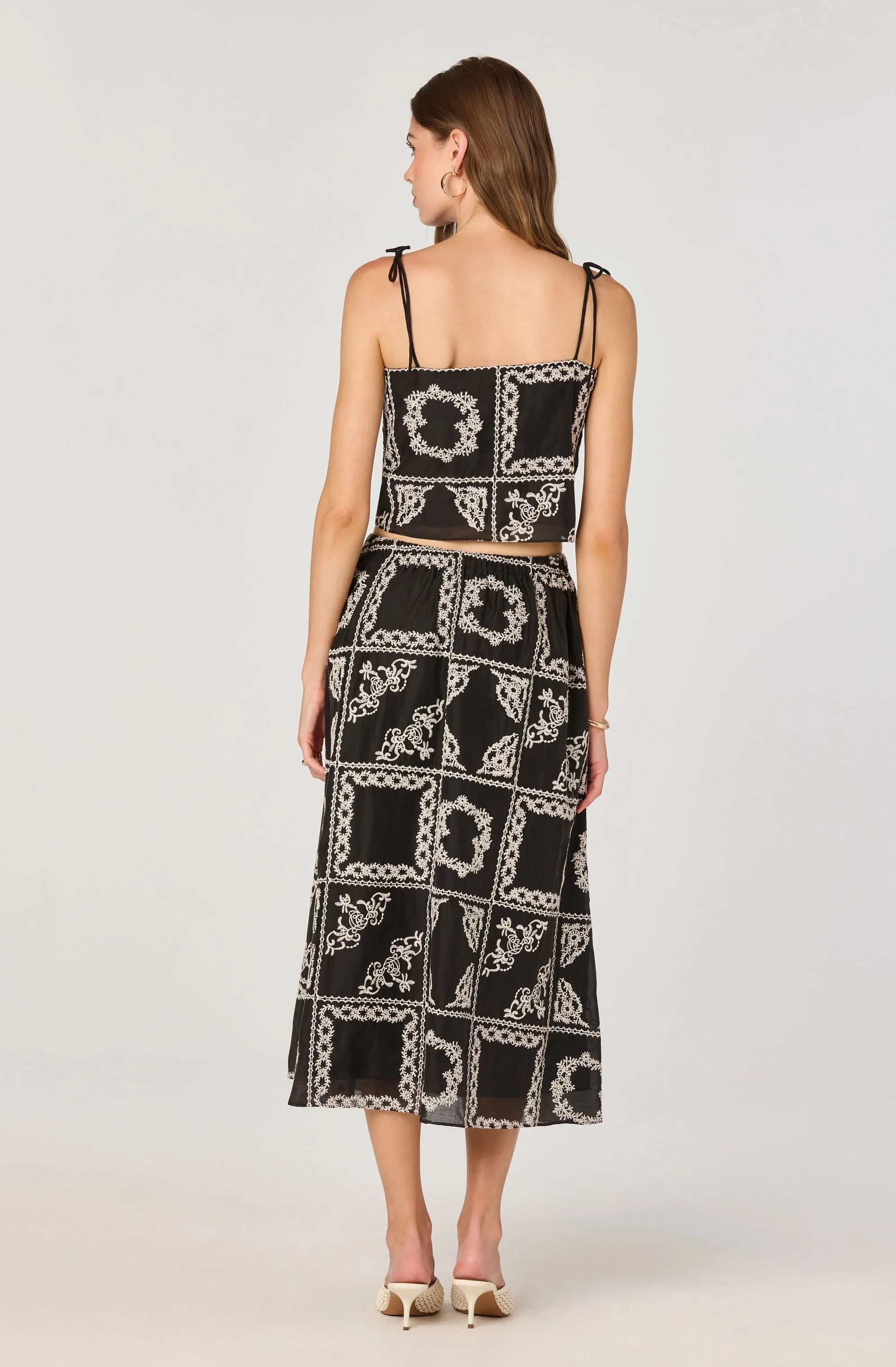 Embroidered Cutwork Midi Skirt sold by Astr product image thumbnail 4