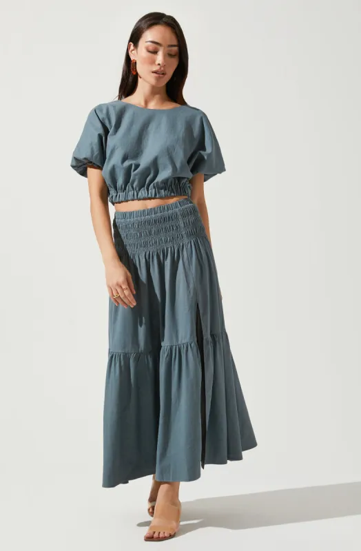 Perfect Oasis Tiered Midi Skirt sold by Astr
