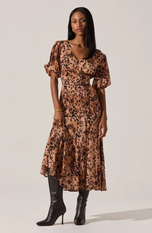 Lavena V-Neck Puff Sleeve Midi Dress made by Astr