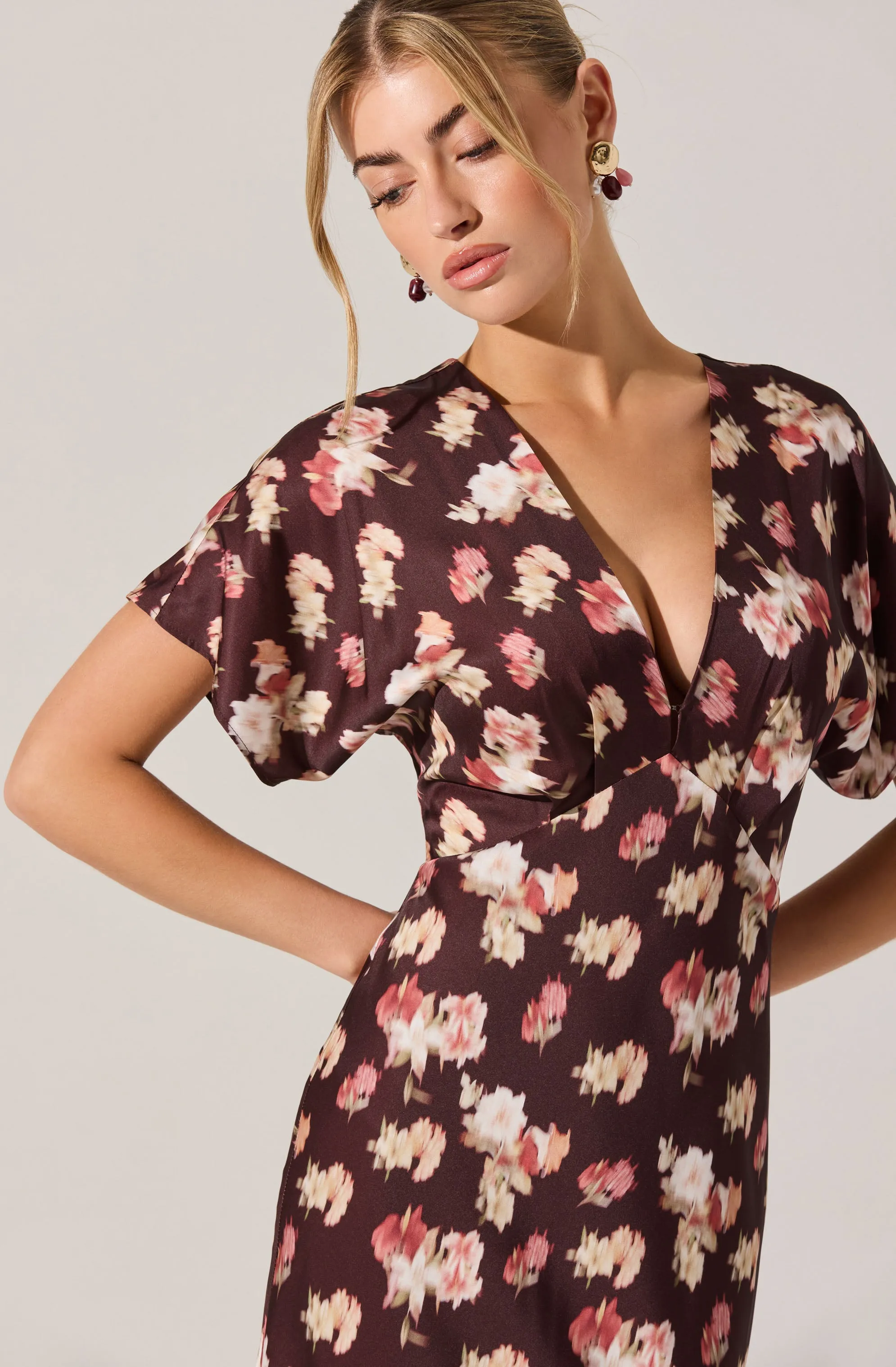 Talyha Floral Satin V-Neck Dress sold by Astr product image thumbnail 4