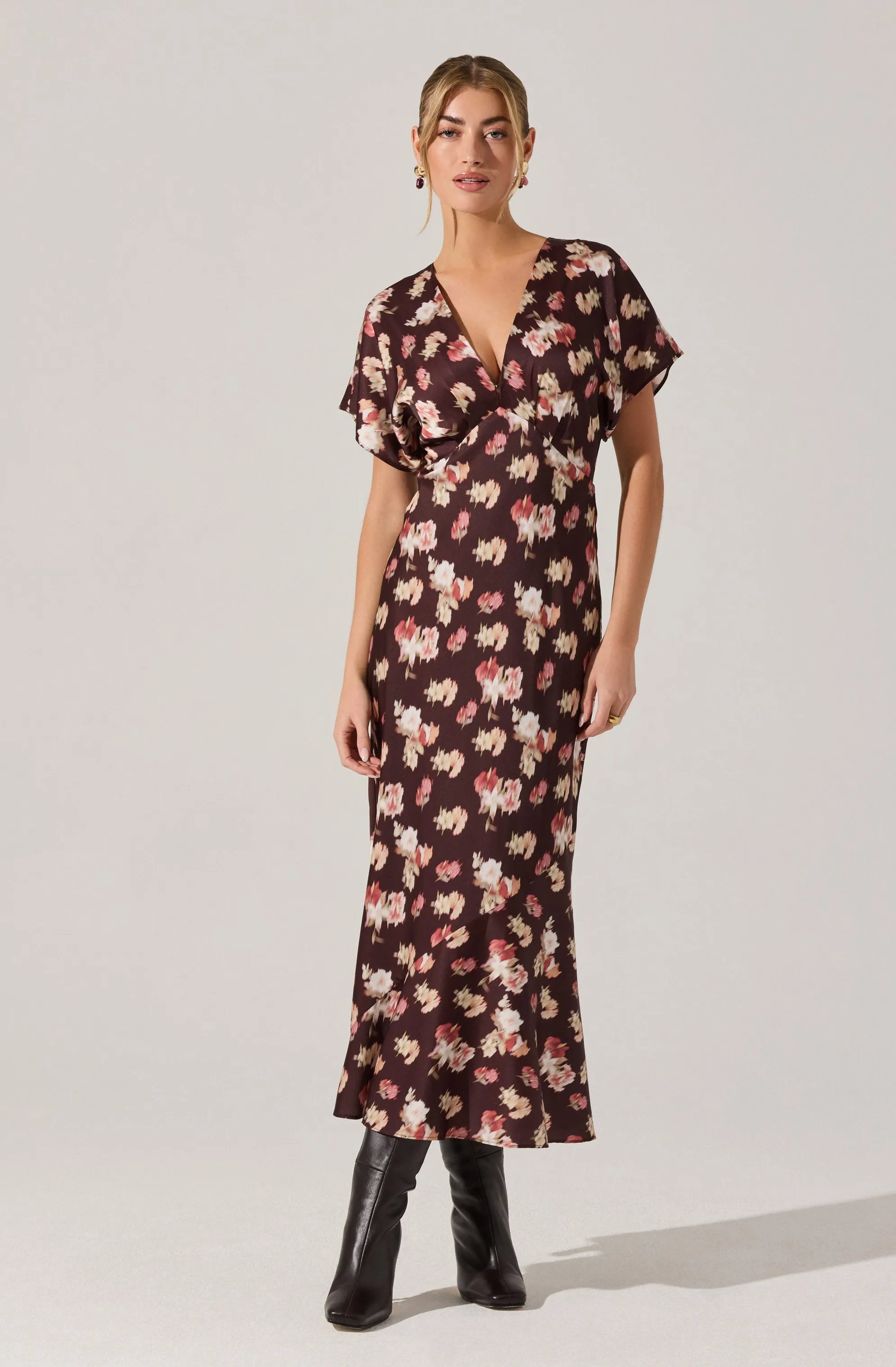 Talyha Floral Satin V-Neck Dress sold by Astr