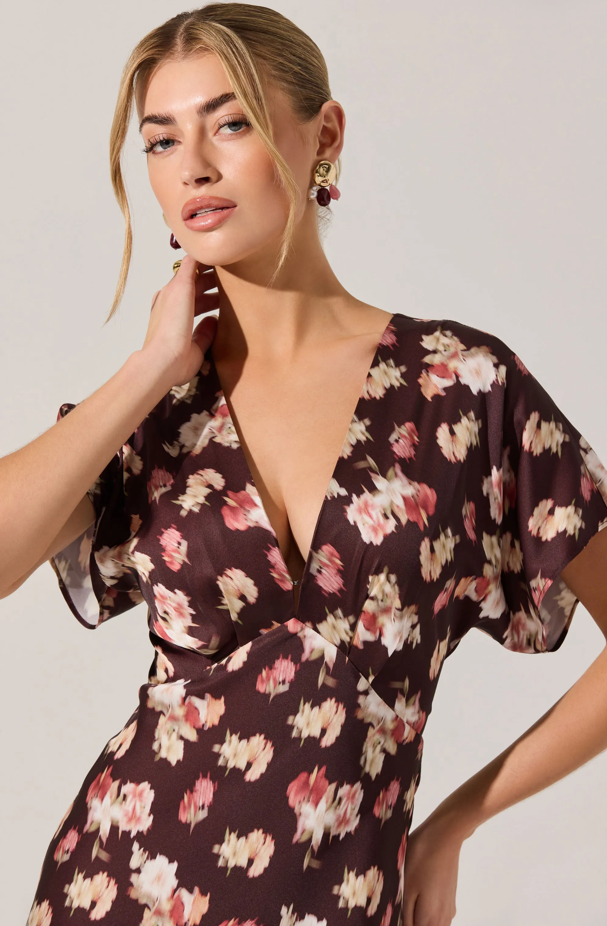 Talyha Floral Satin V-Neck Dress sold by Astr product image thumbnail 2