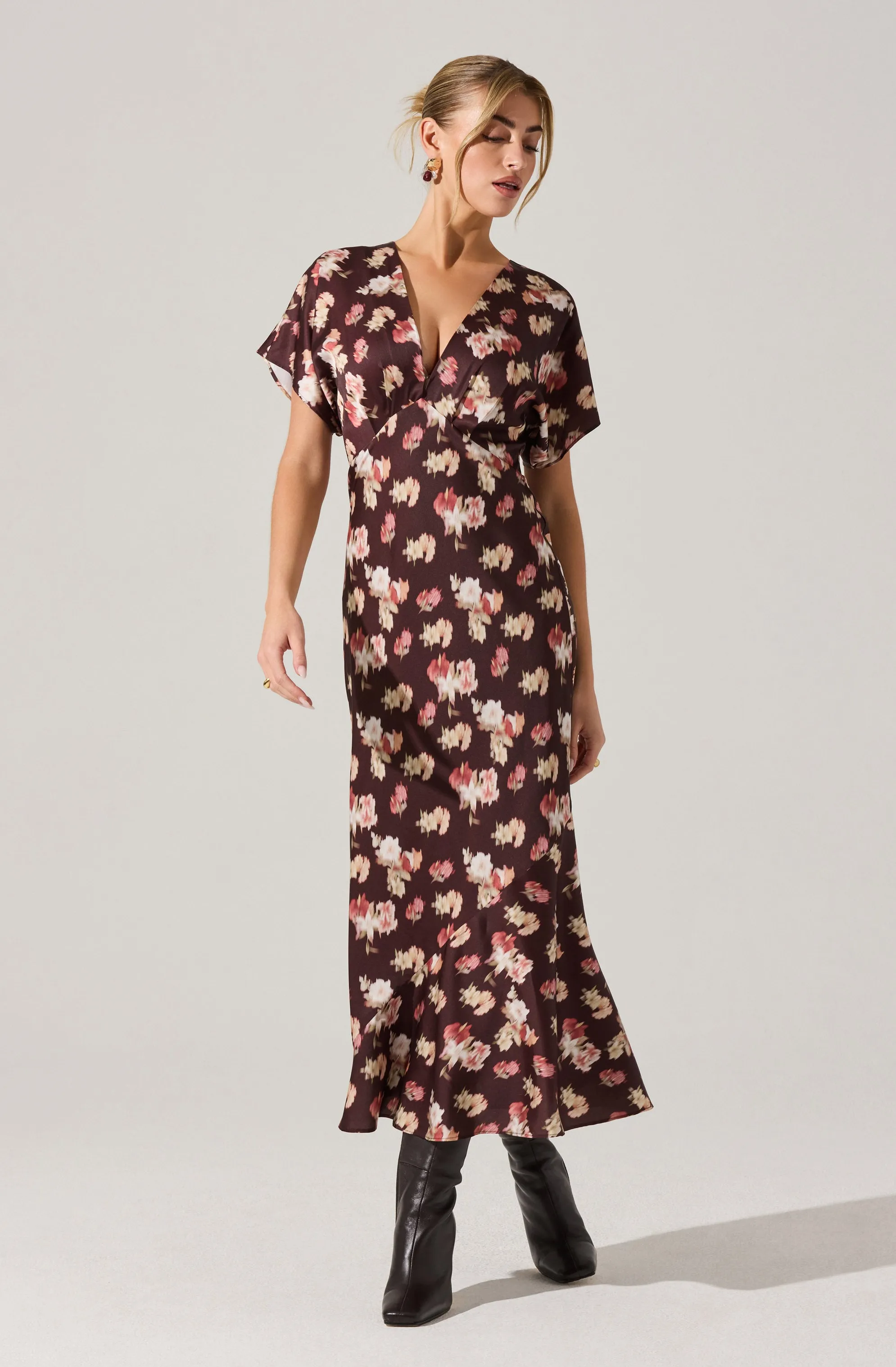 Talyha Floral Satin V-Neck Dress sold by Astr product image thumbnail 5