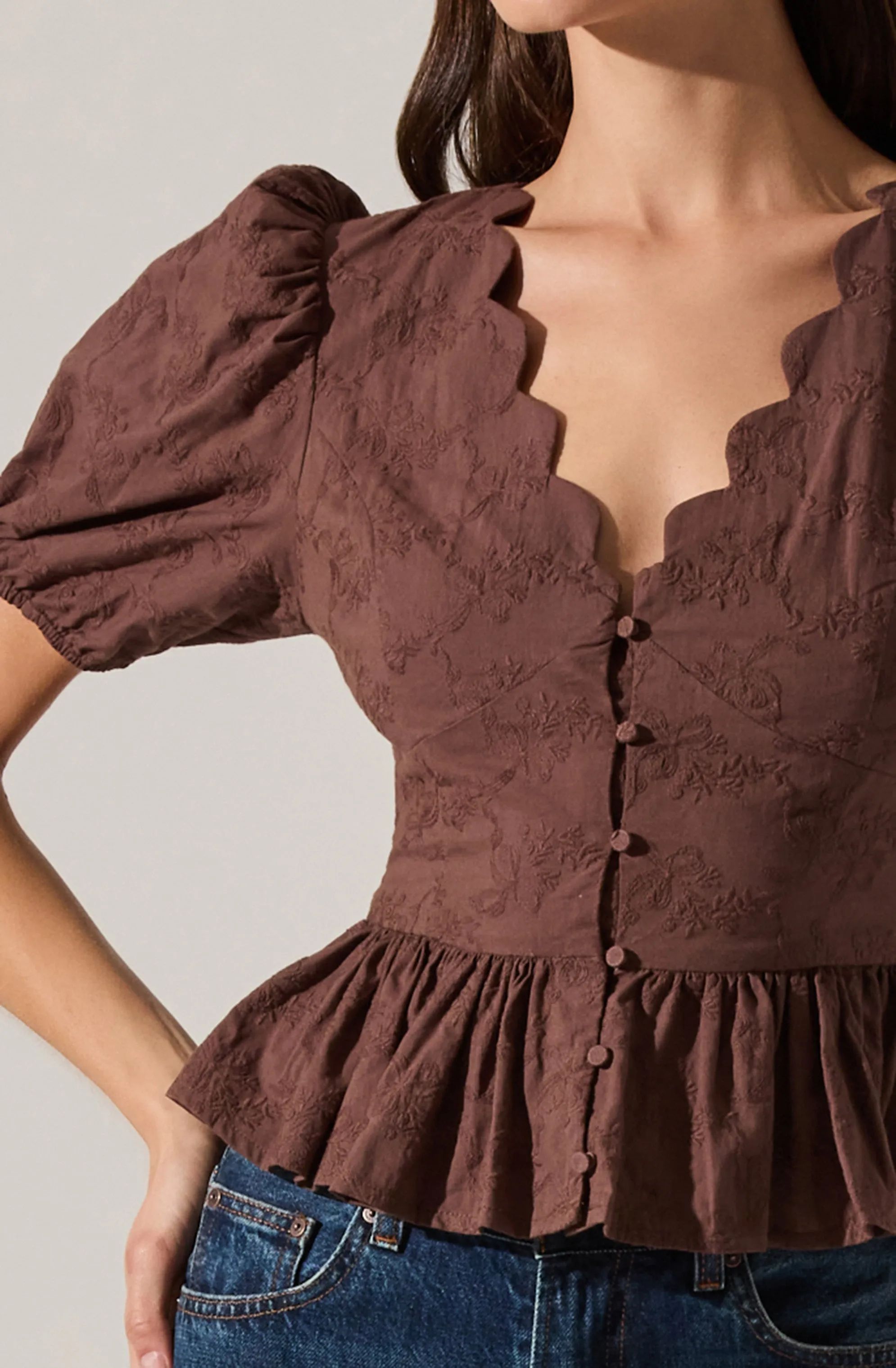 Arely Scalloped V-Neck Peplum Top sold by Astr product image thumbnail 5