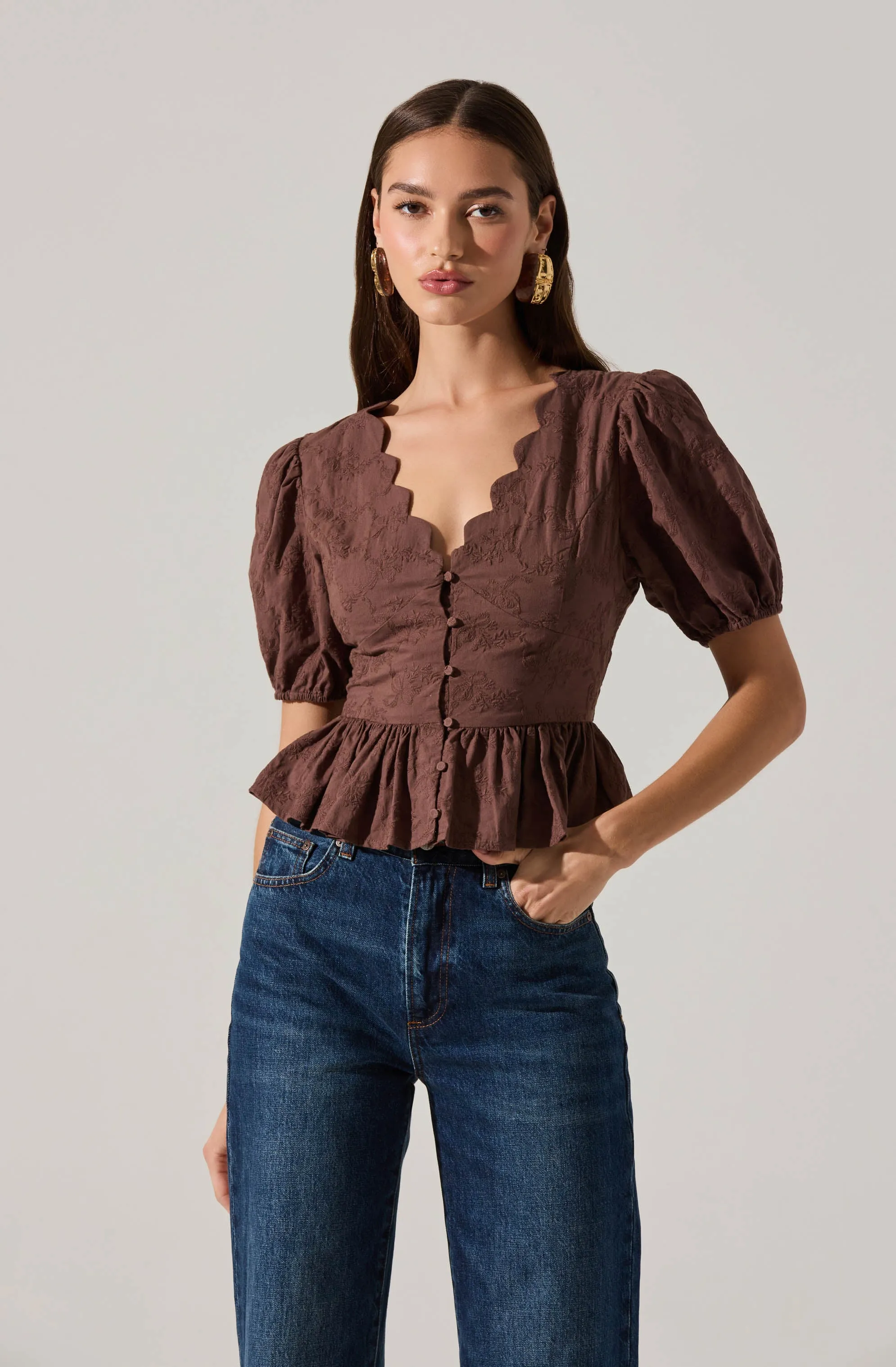 Arely Scalloped V-Neck Peplum Top sold by Astr product image thumbnail 3