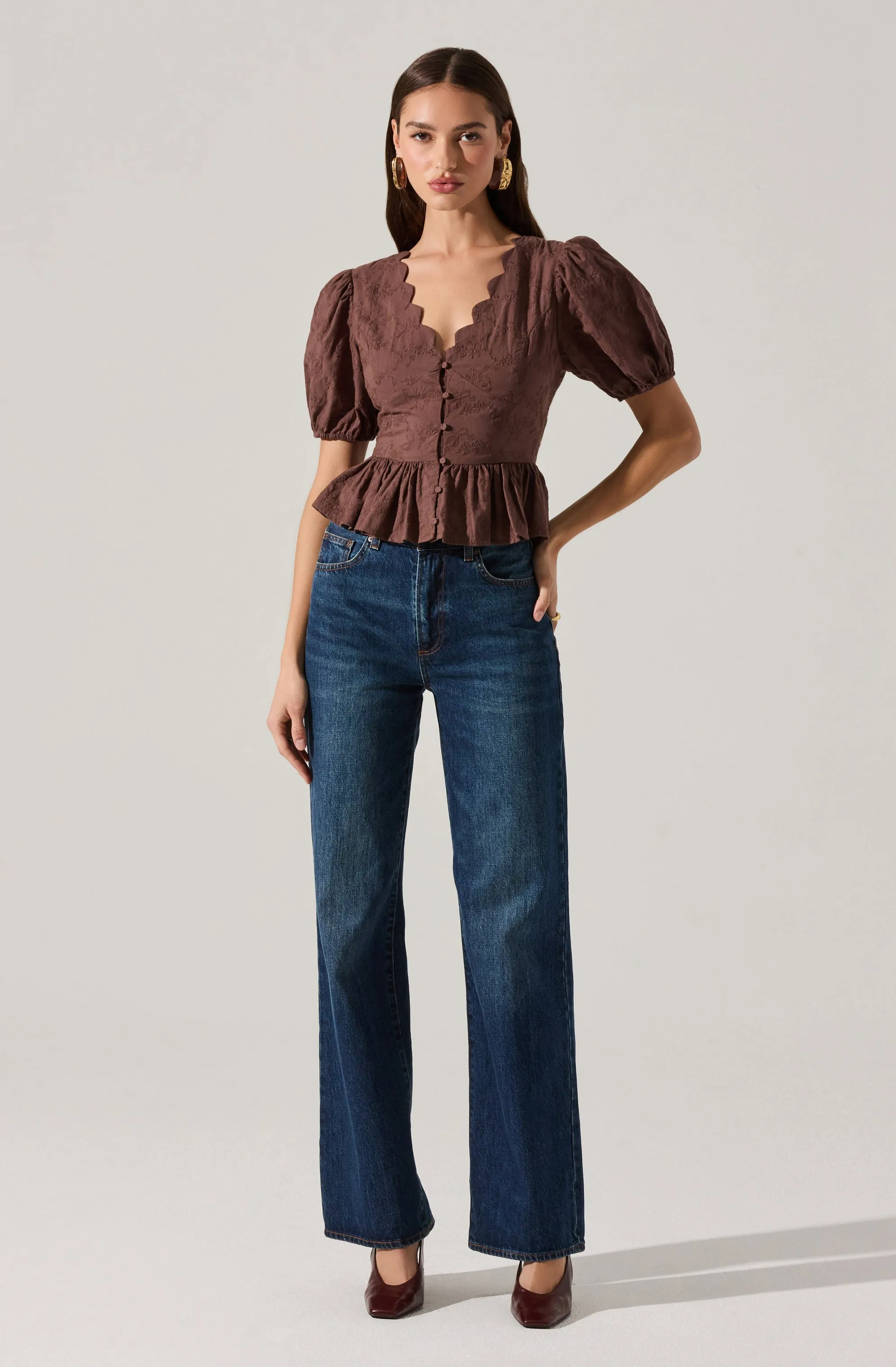 Arely Scalloped V-Neck Peplum Top sold by Astr product image thumbnail 4