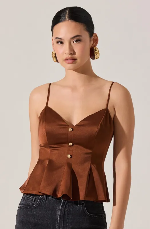 Paislee Satin Pleated Peplum Top sold by Astr