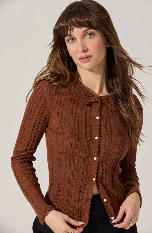 Ottilie Pointelle Crochet Collar Cardigan sold by Astr