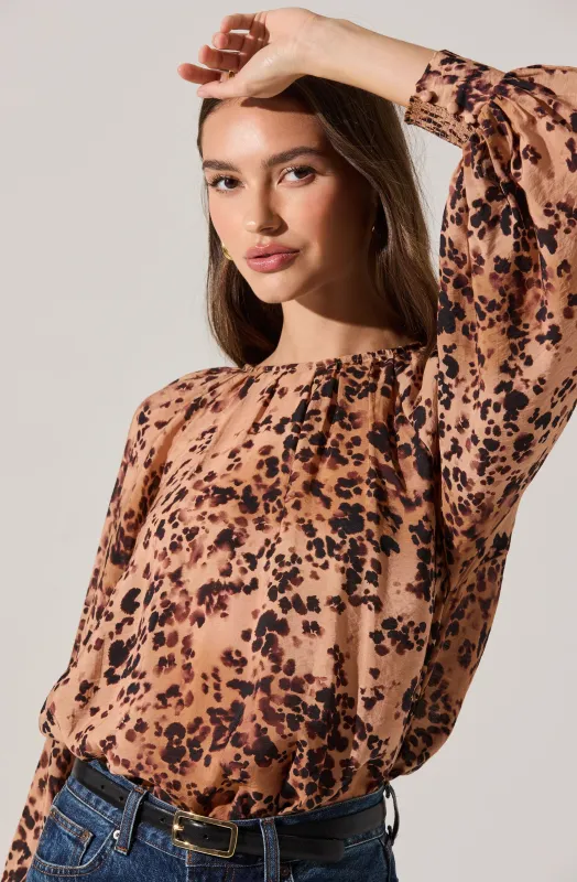 Reyen Leopard Balloon Sleeve Top sold by Astr