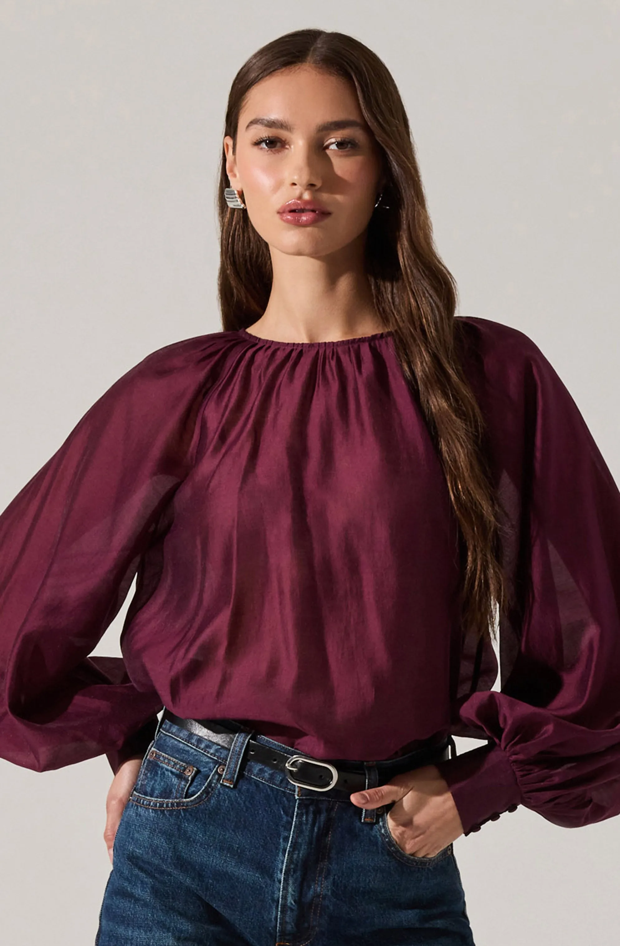 Reyen Balloon Sleeve Top sold by Astr