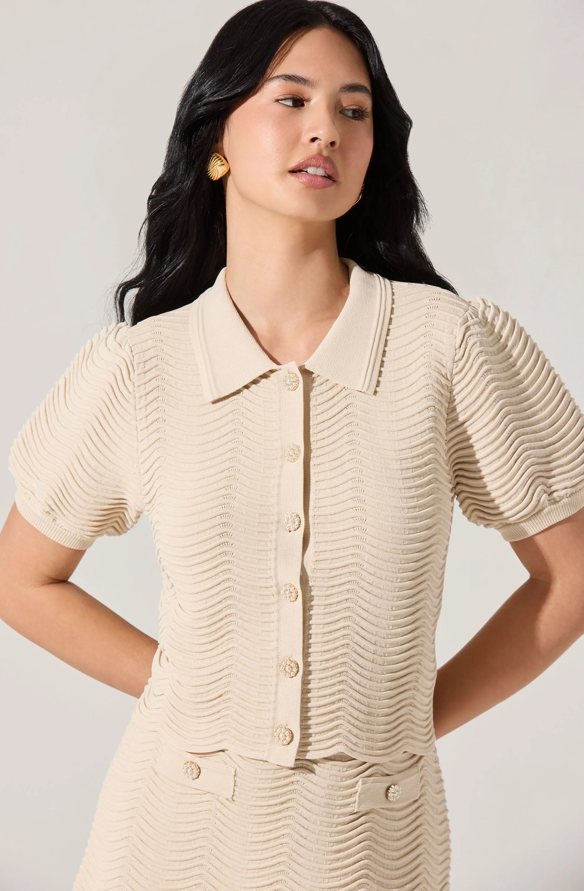 Perrine Scalloped Short Sleeve Cardigan sold by Astr product image thumbnail 4