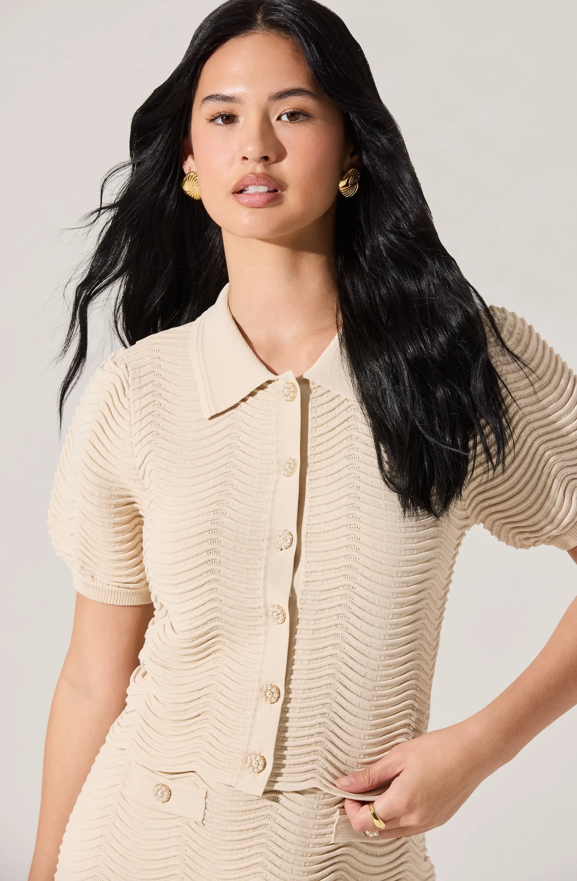 Perrine Scalloped Short Sleeve Cardigan sold by Astr