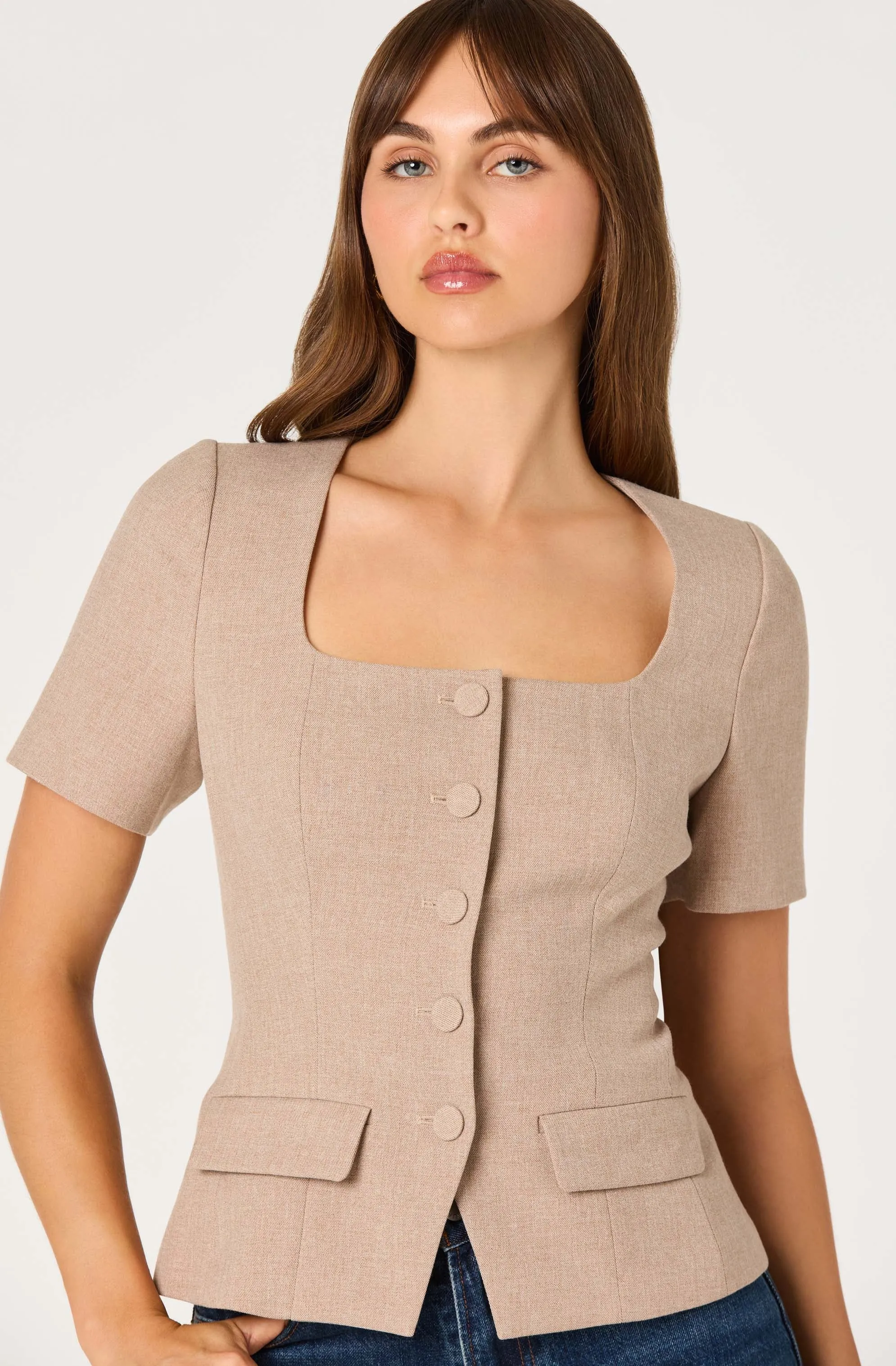 Short Sleeve Square Neck Blazer sold by Astr