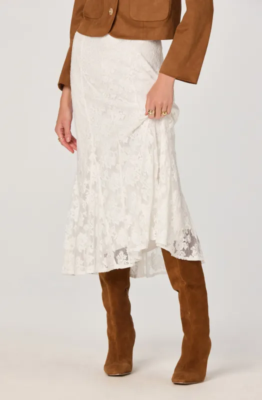 Lace Godet Midi Skirt sold by Astr