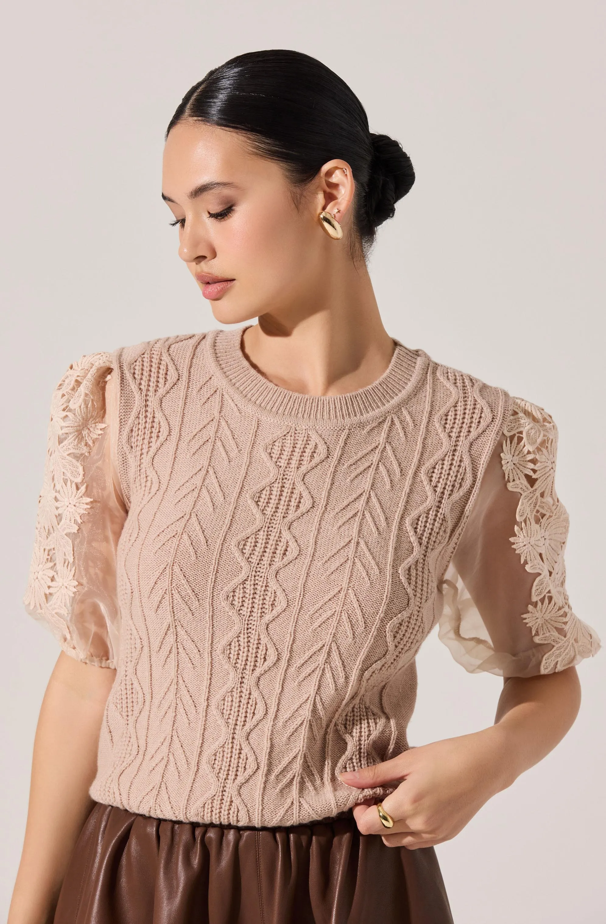 Elize Contrast Cable Knit Sweater sold by Astr