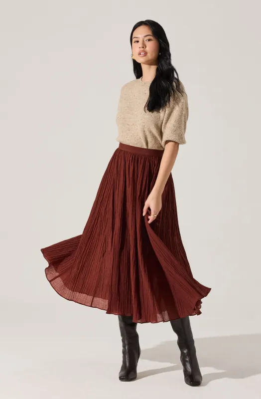 Salome Pleated Flare Midi Skirt sold by Astr