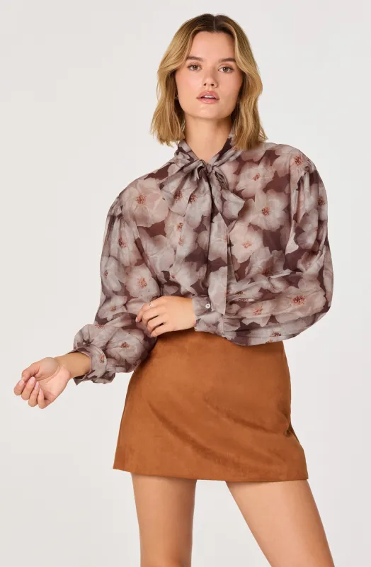 Semi Sheer Bow Necktie Top sold by Astr