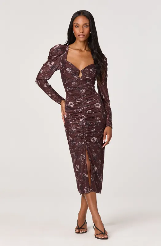 Ruched Mesh Midi Dress sold by Astr