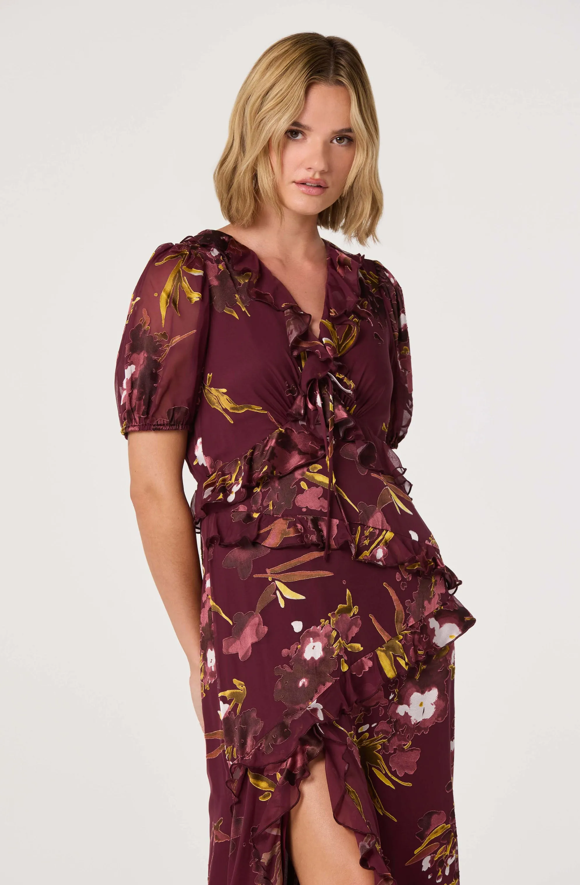 Bennet Floral Ruffle Trim Midi Dress sold by Astr product image thumbnail 3