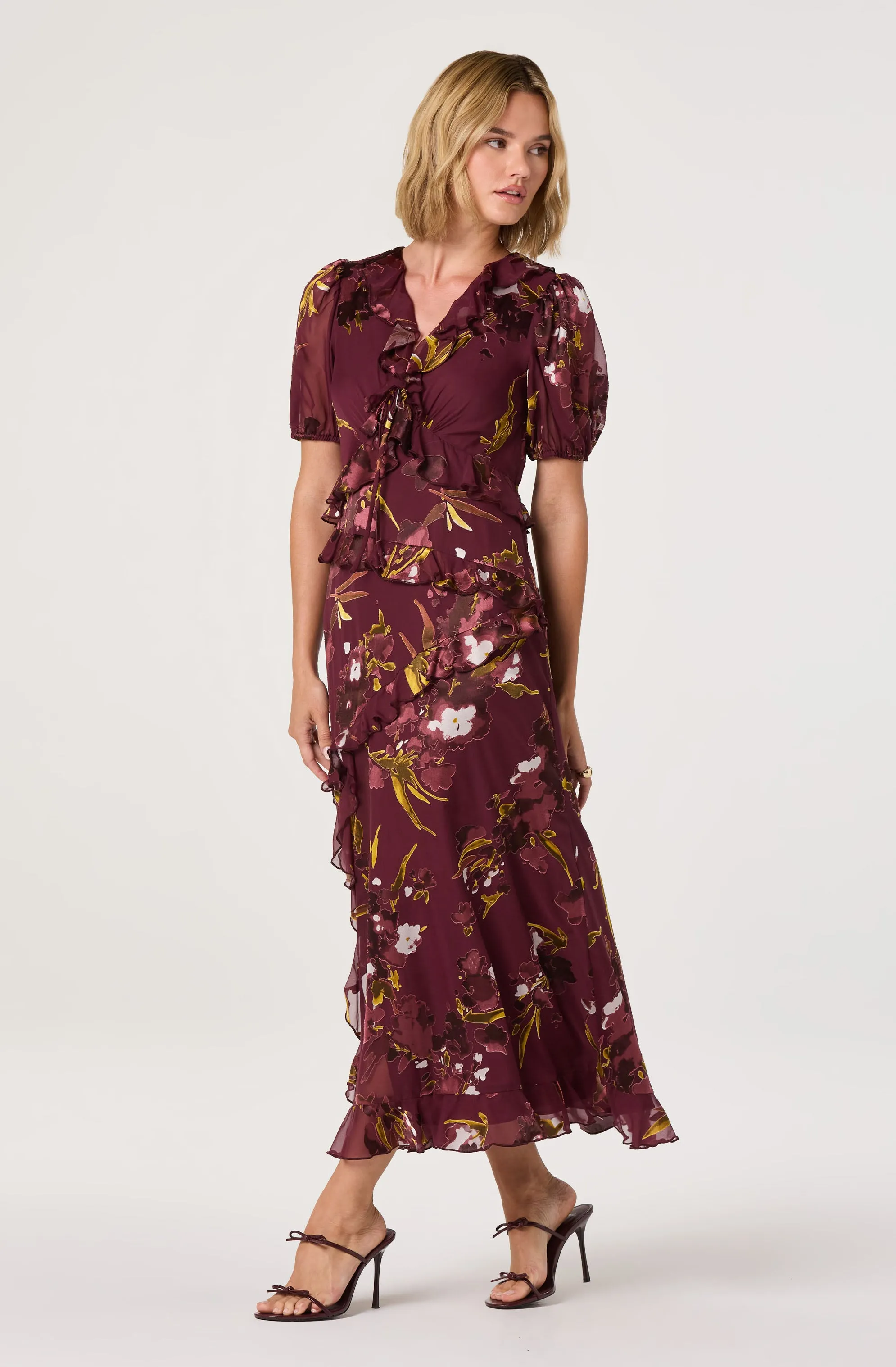 Bennet Floral Ruffle Trim Midi Dress sold by Astr product image thumbnail 4