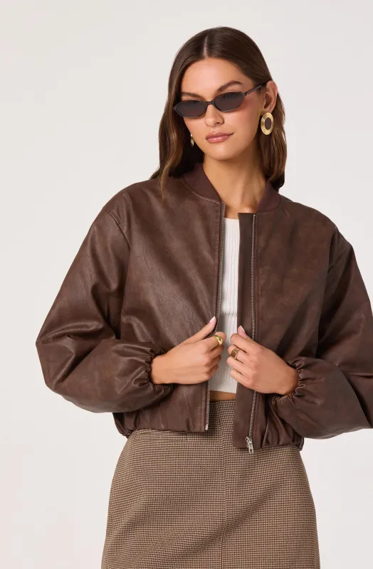 Faux Leather Bomber Jacket sold by Astr