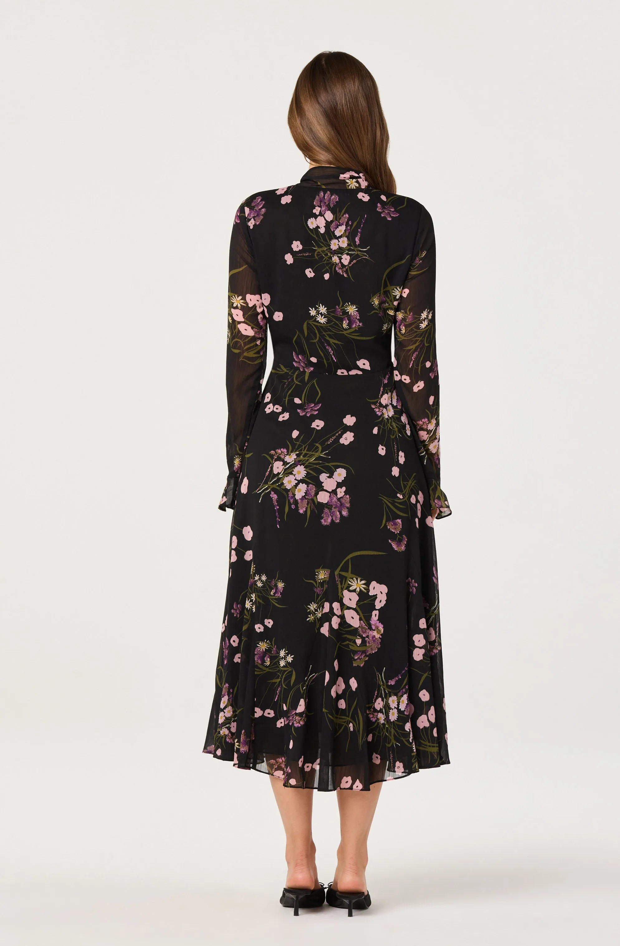 Tie-Neck Ruffled Floral Midi Dress sold by Astr product image thumbnail 4