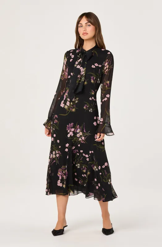 Tie-Neck Ruffled Midi Dress sold by Astr
