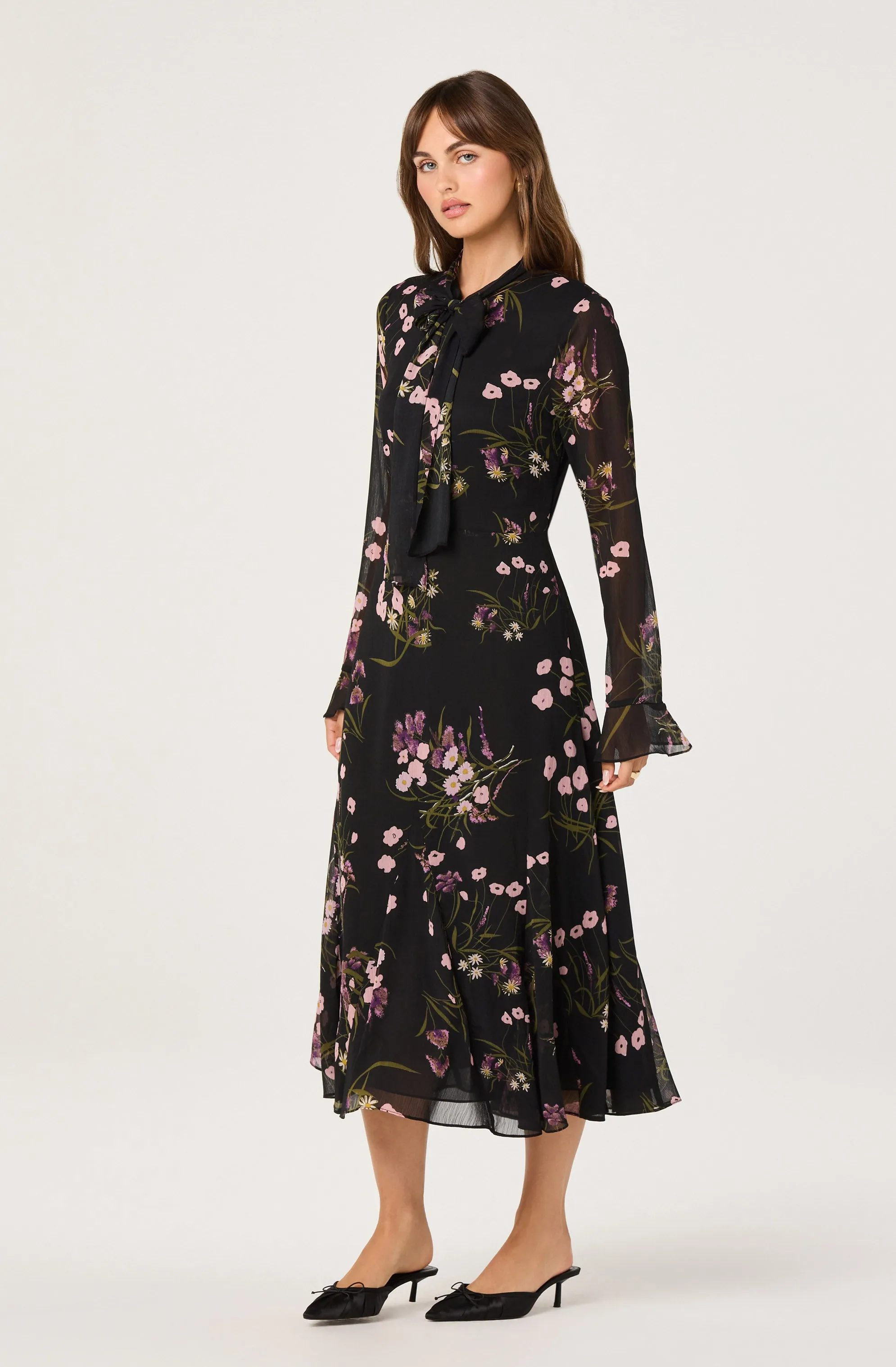 Tie-Neck Ruffled Floral Midi Dress sold by Astr product image thumbnail 2