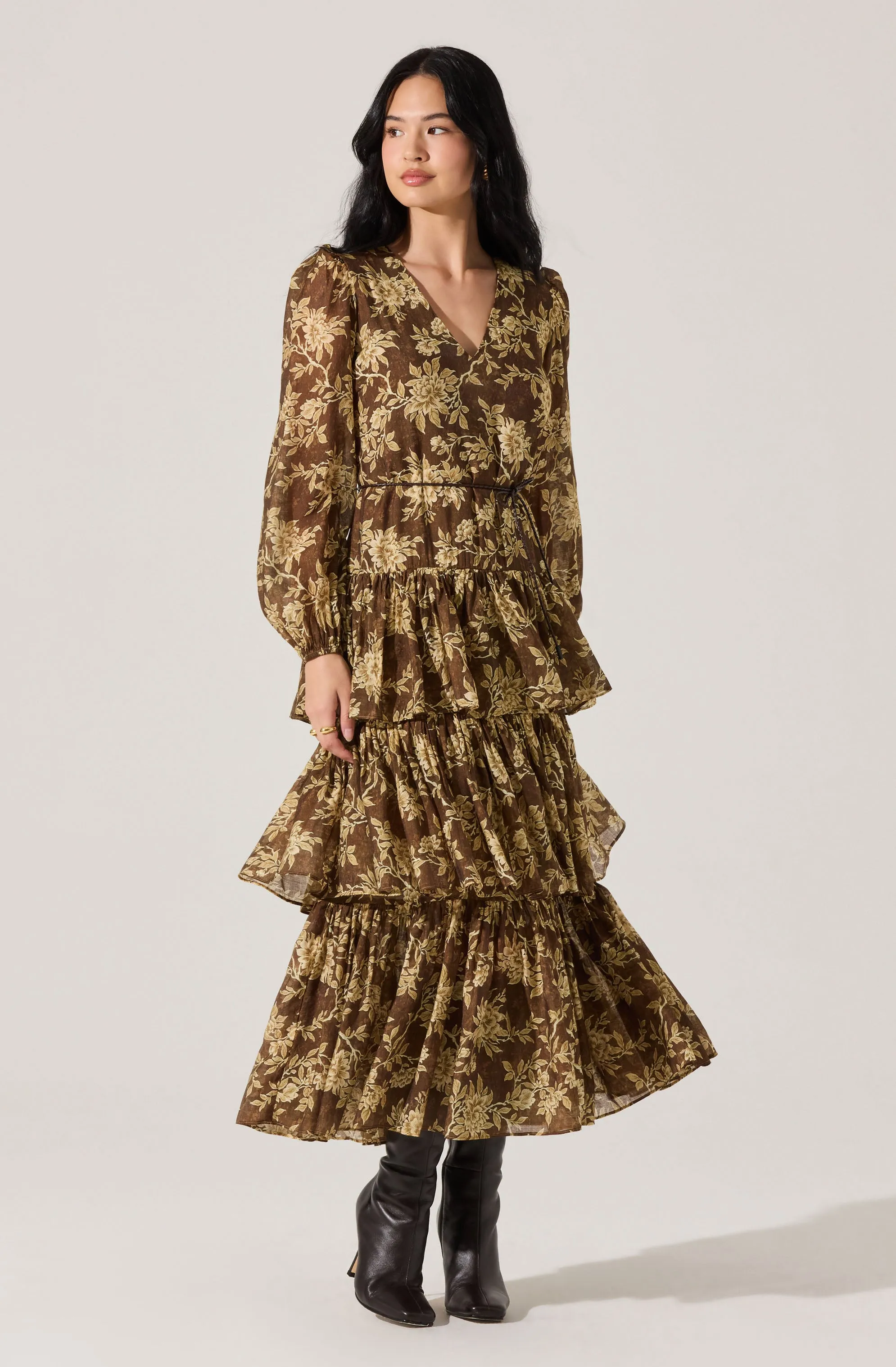 Franchesca Tiered Ruffle Floral Maxi Dress sold by Astr