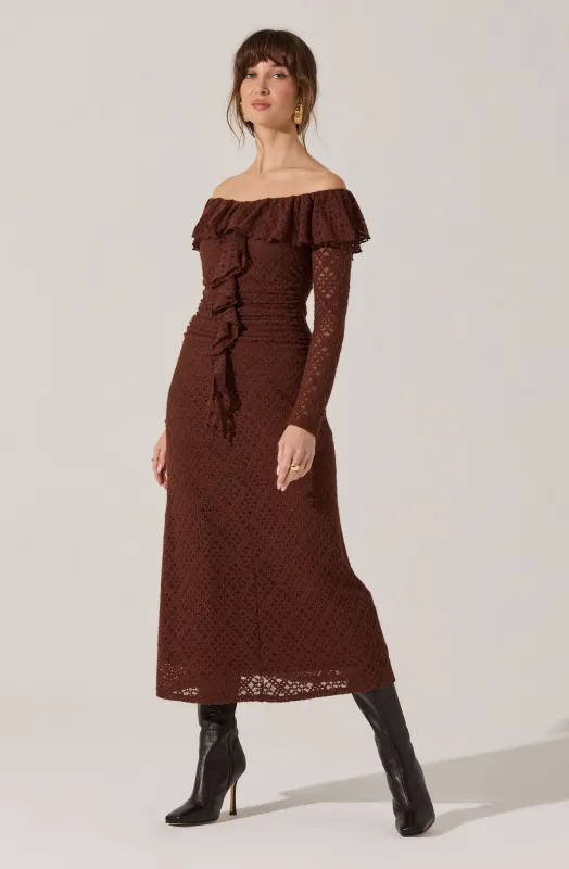 Dorian Ruffle Off Shoulder Dress sold by Astr
