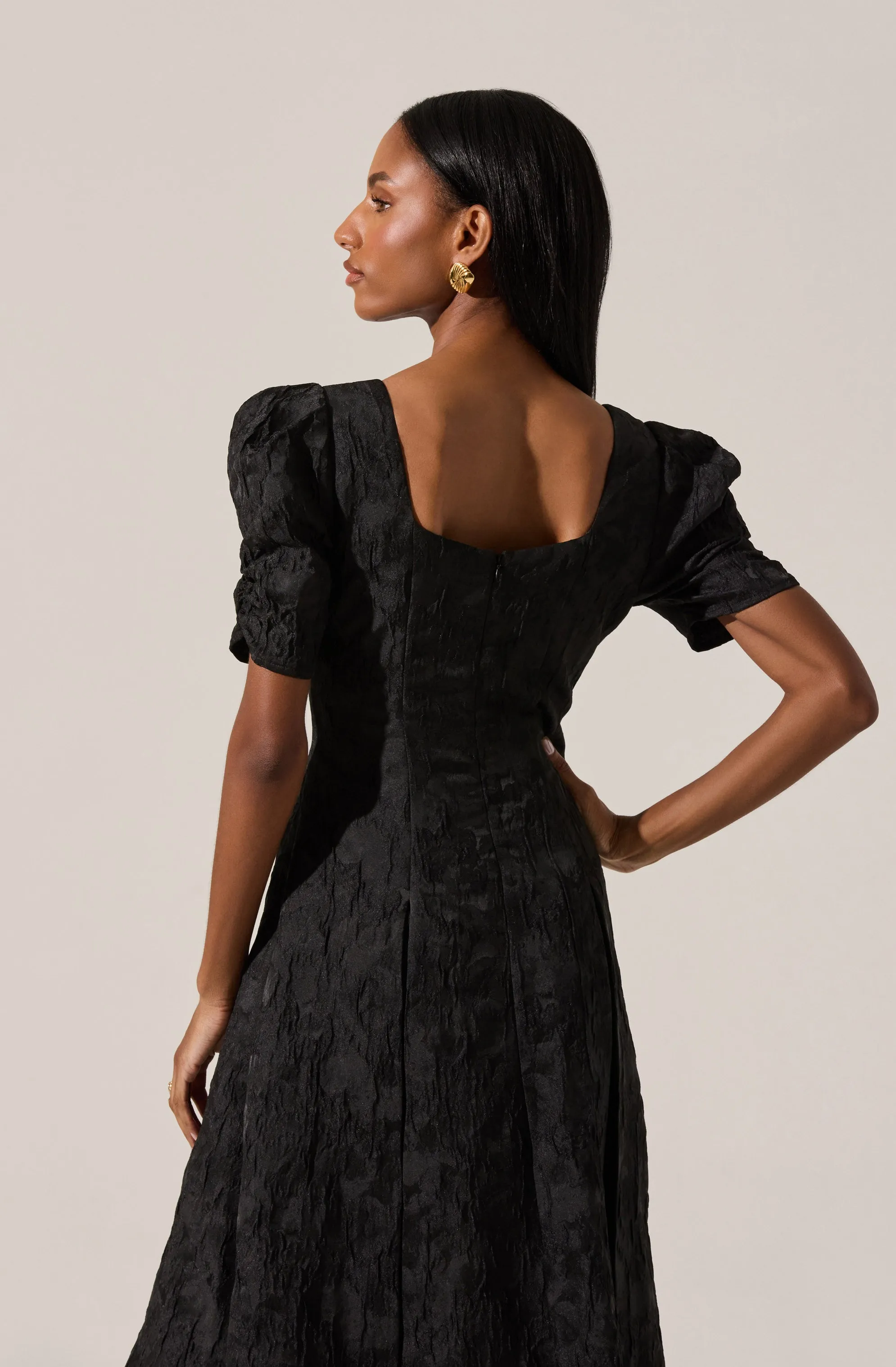 Mosella Jacquard Puff Sleeve Midi Dress sold by Astr product image thumbnail 2