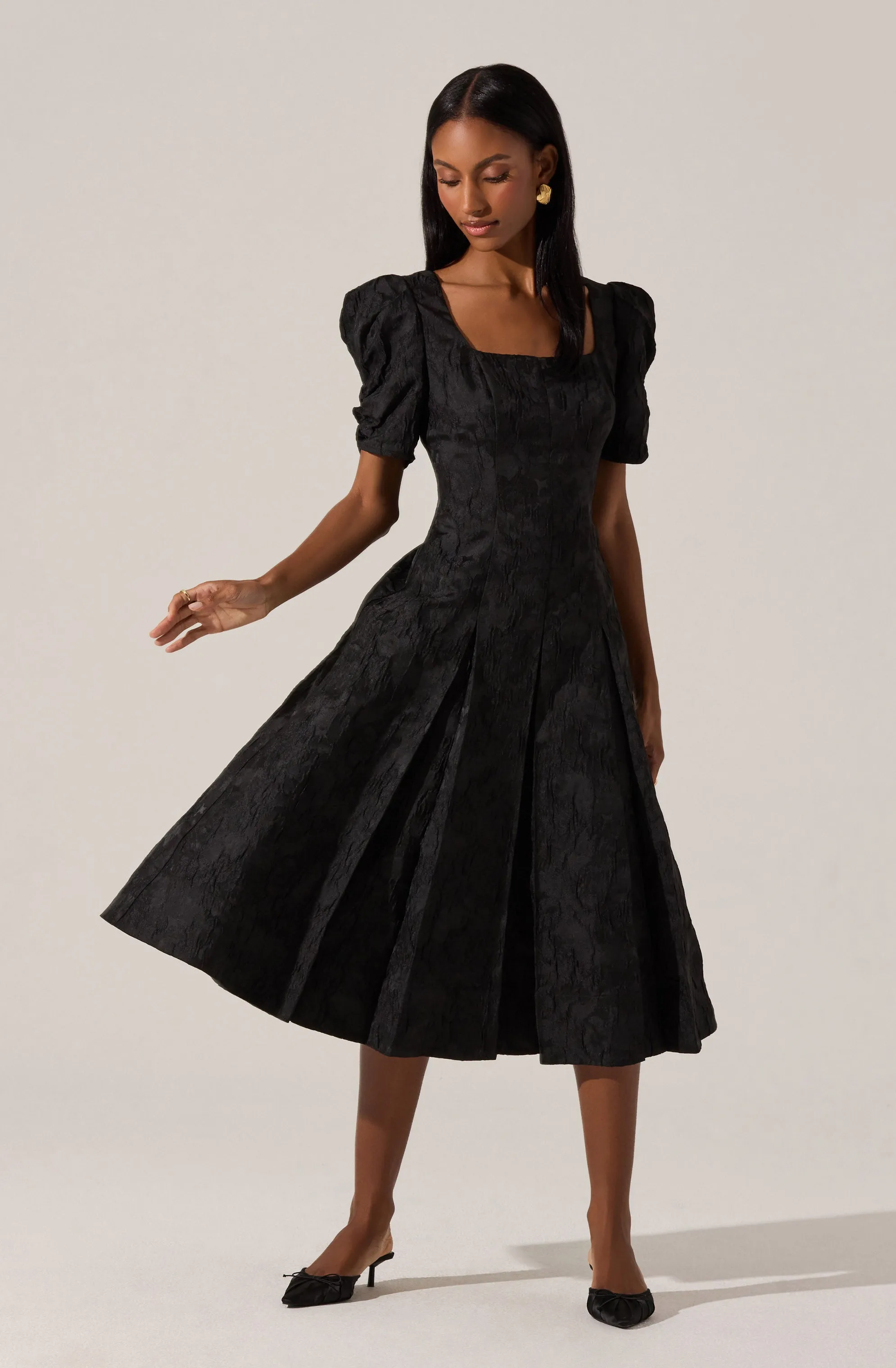 Mosella Jacquard Puff Sleeve Midi Dress sold by Astr