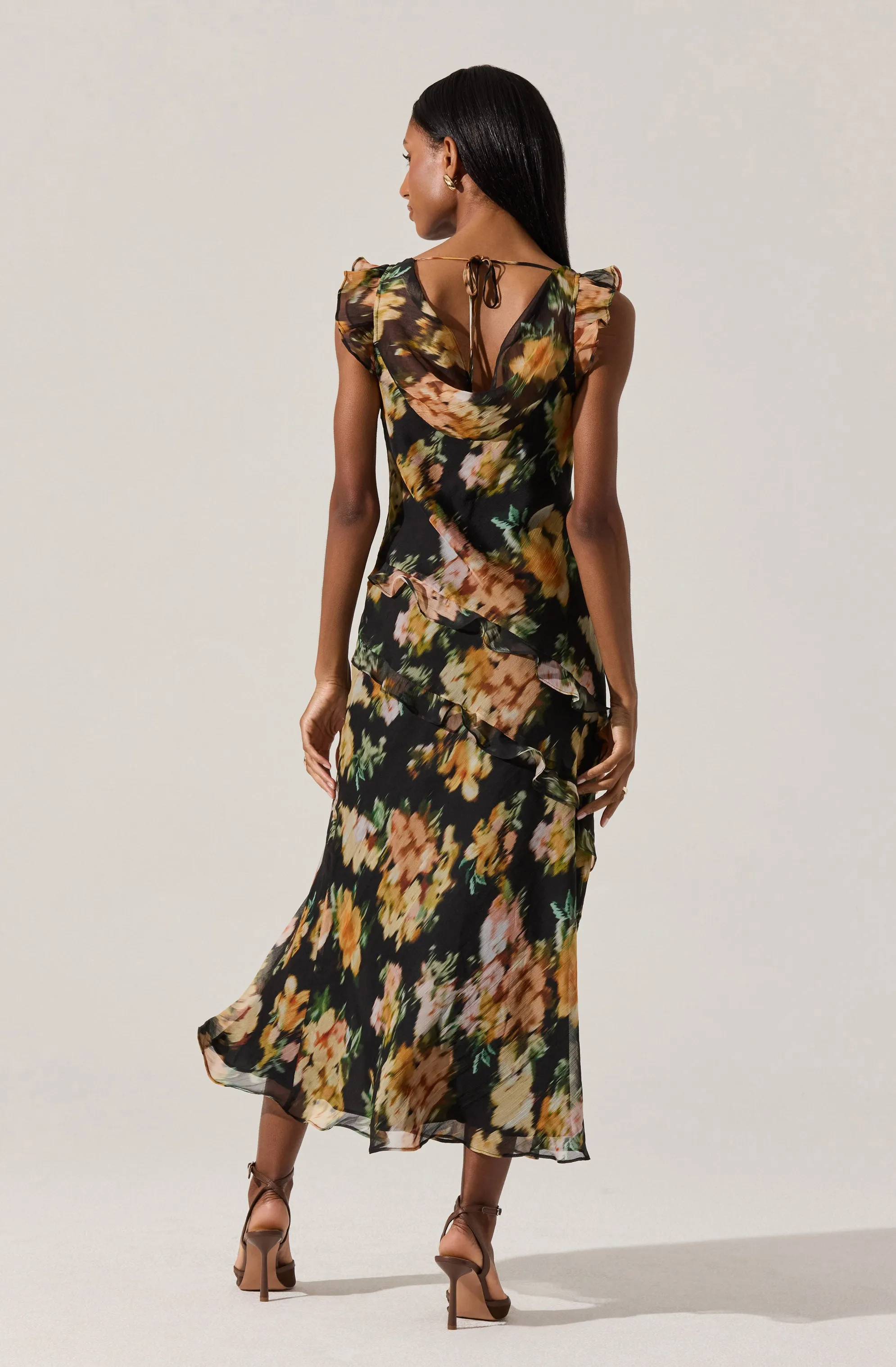 Alinta Floral Ruffle Cowl Neck Midi Dress sold by Astr product image thumbnail 4