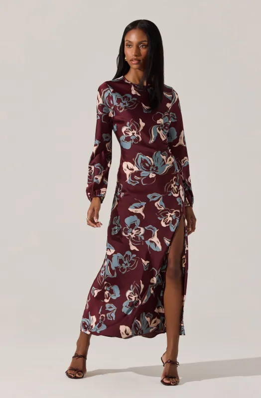 Elyse Satin Floral Midi Dress sold by Astr