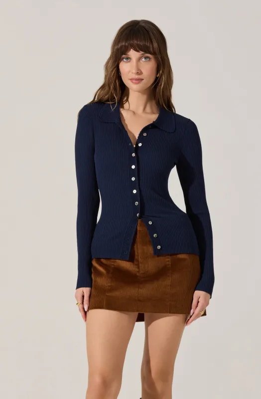 Keren Collared Ribbed Knit Cardigan sold by Astr