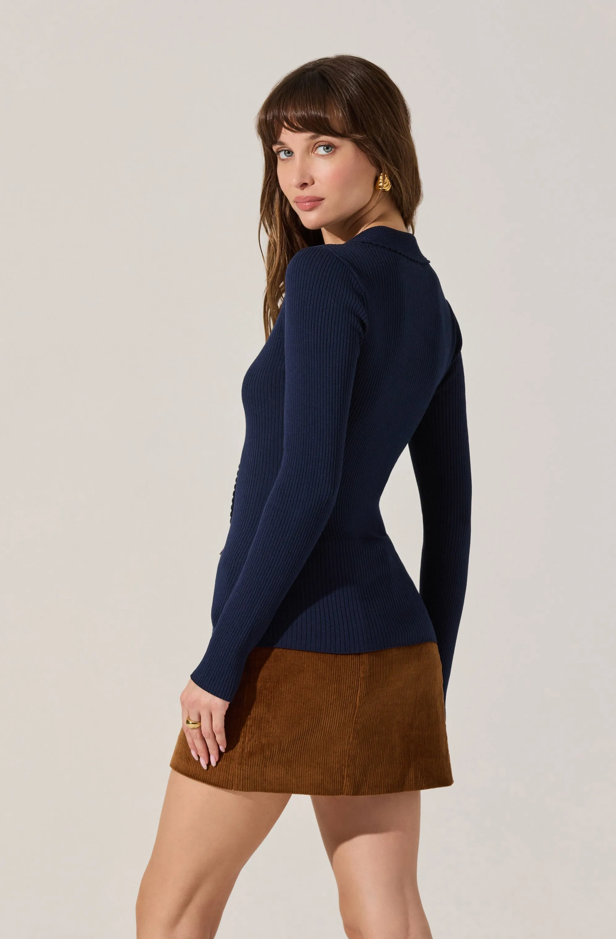 Keren Collared Ribbed Knit Cardigan sold by Astr product image thumbnail 2