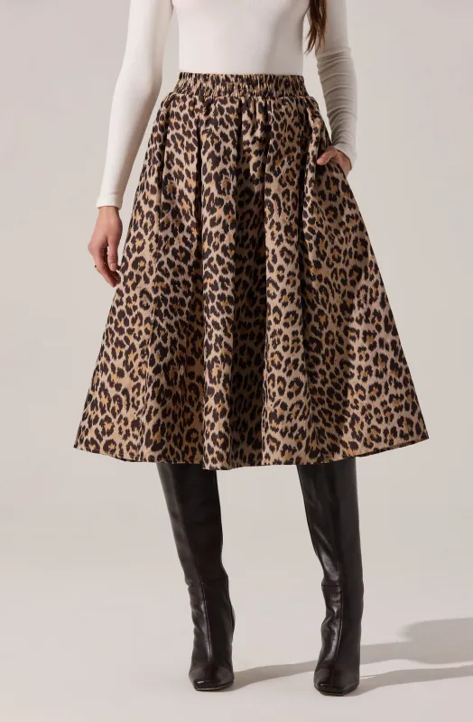 Andolina Pleated Leopard Midi Skirt sold by Astr