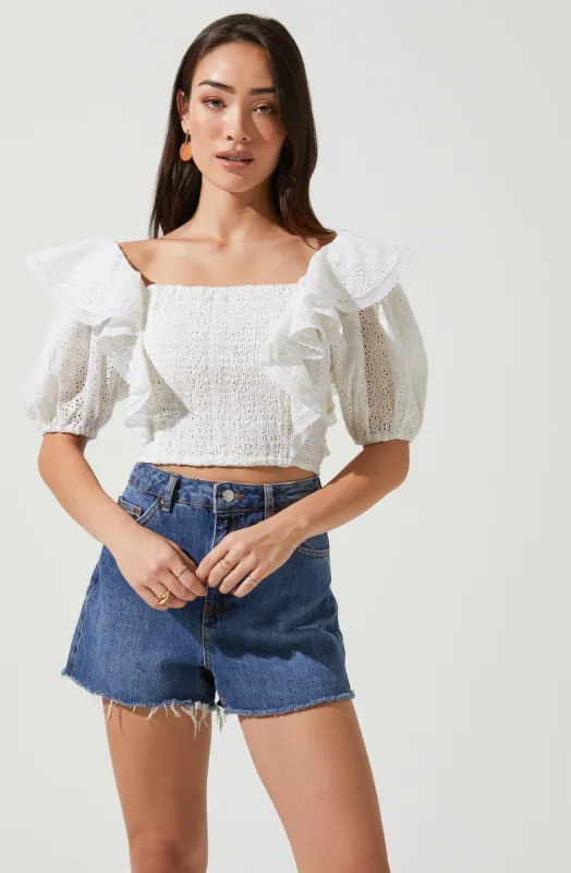 Nardini Ruffle Puff Sleeve Top made by Astr