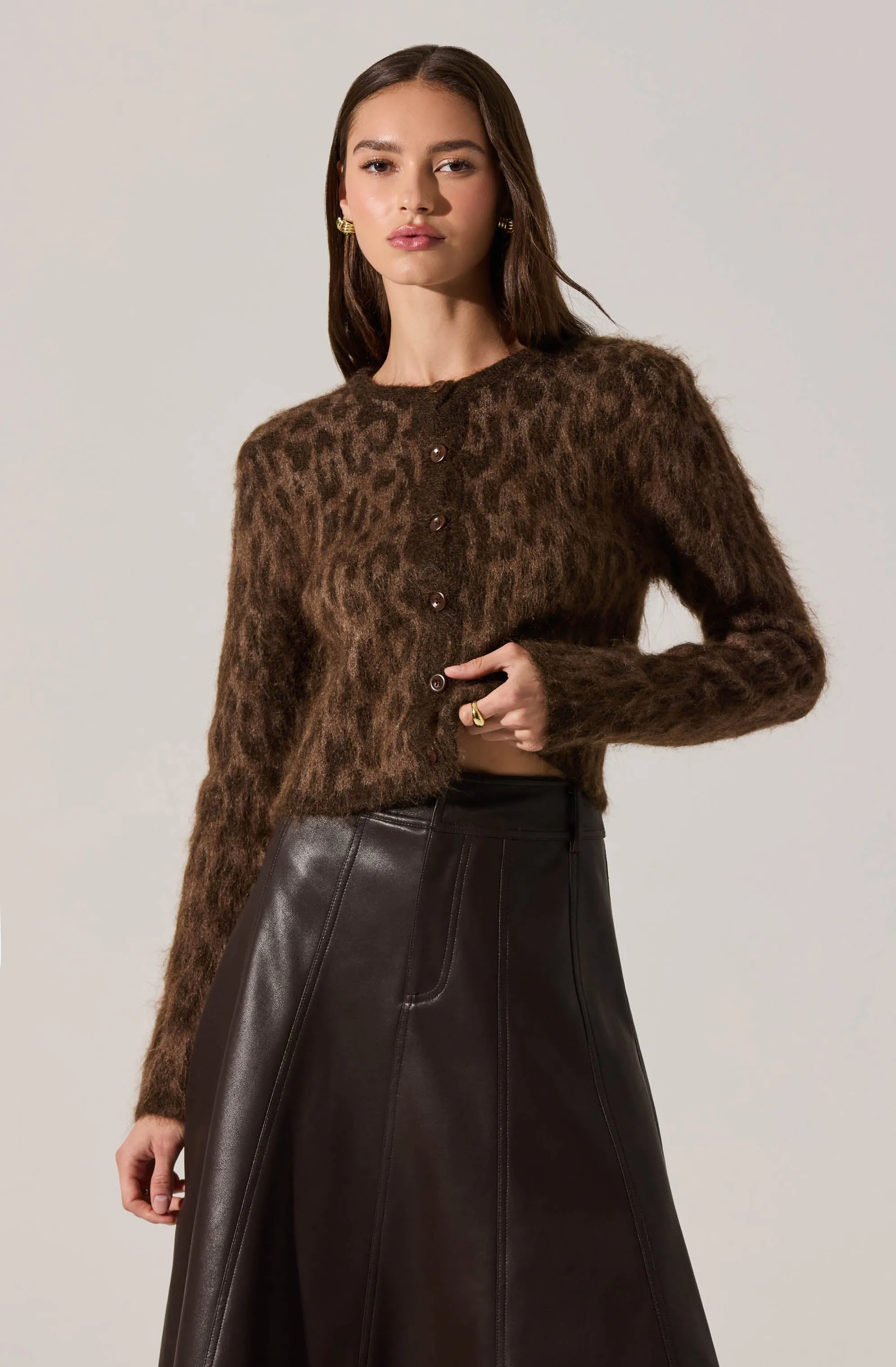 Katria Fuzzy Crewneck Cardigan sold by Astr