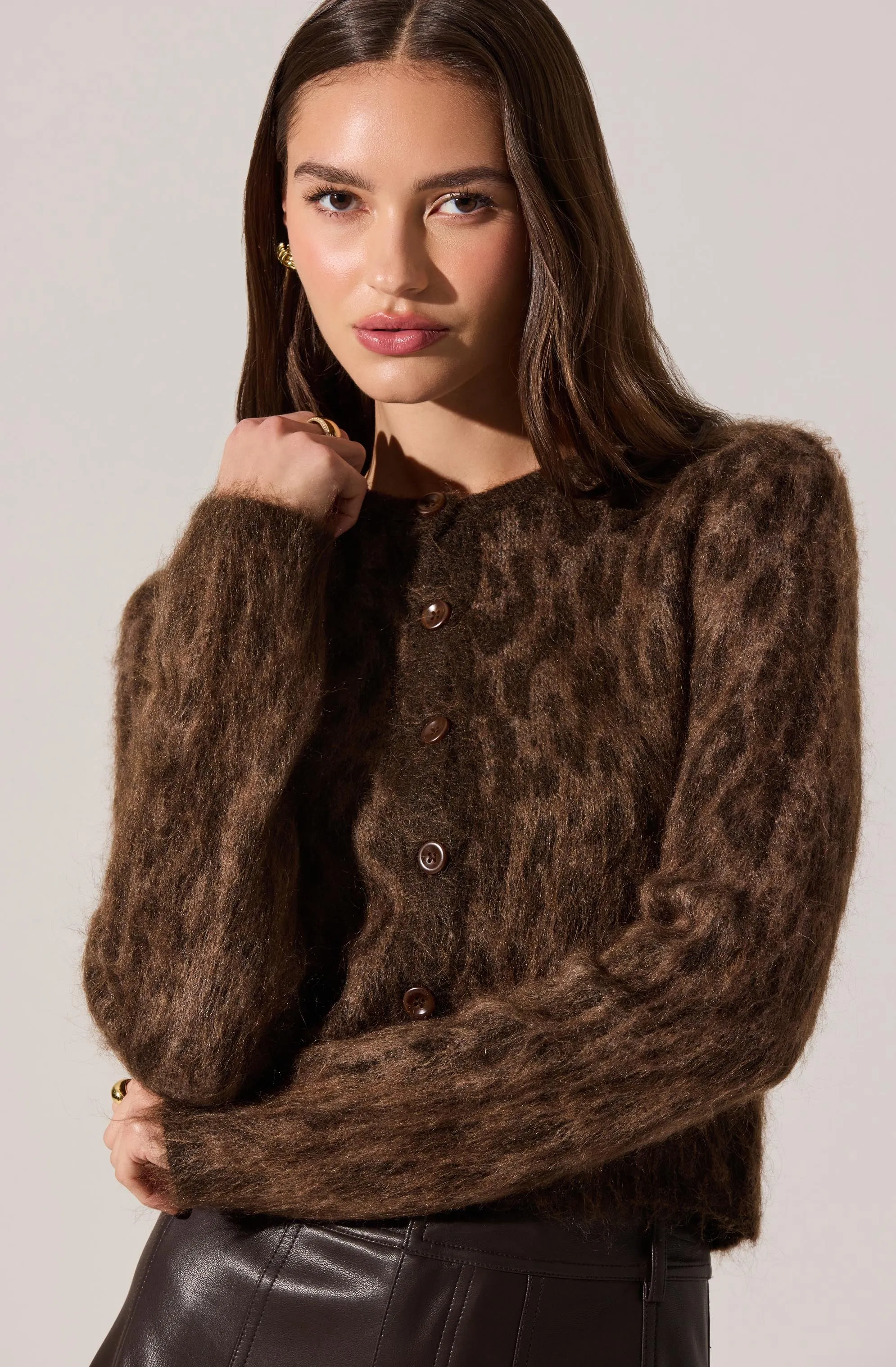 Katria Fuzzy Crewneck Cardigan sold by Astr product image thumbnail 5