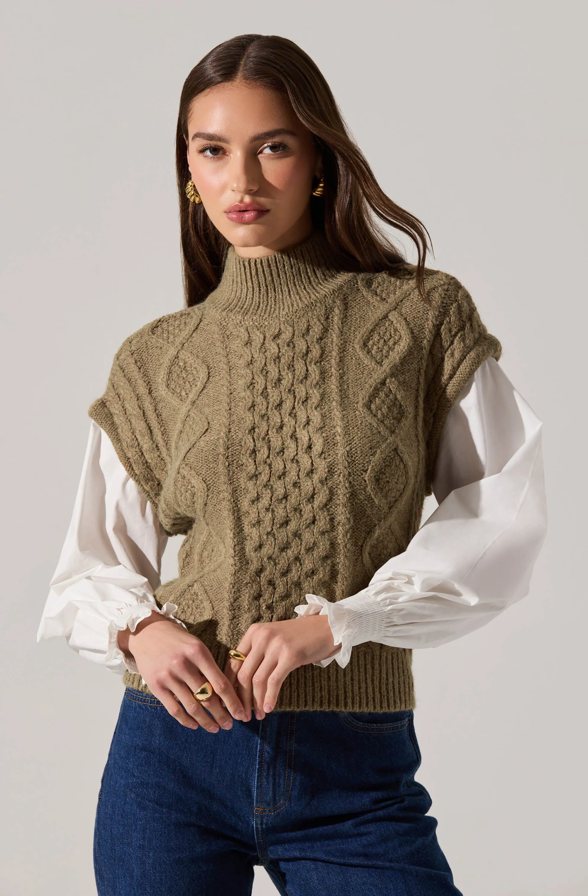 Angeline Contrast Cable Knit Sweater sold by Astr