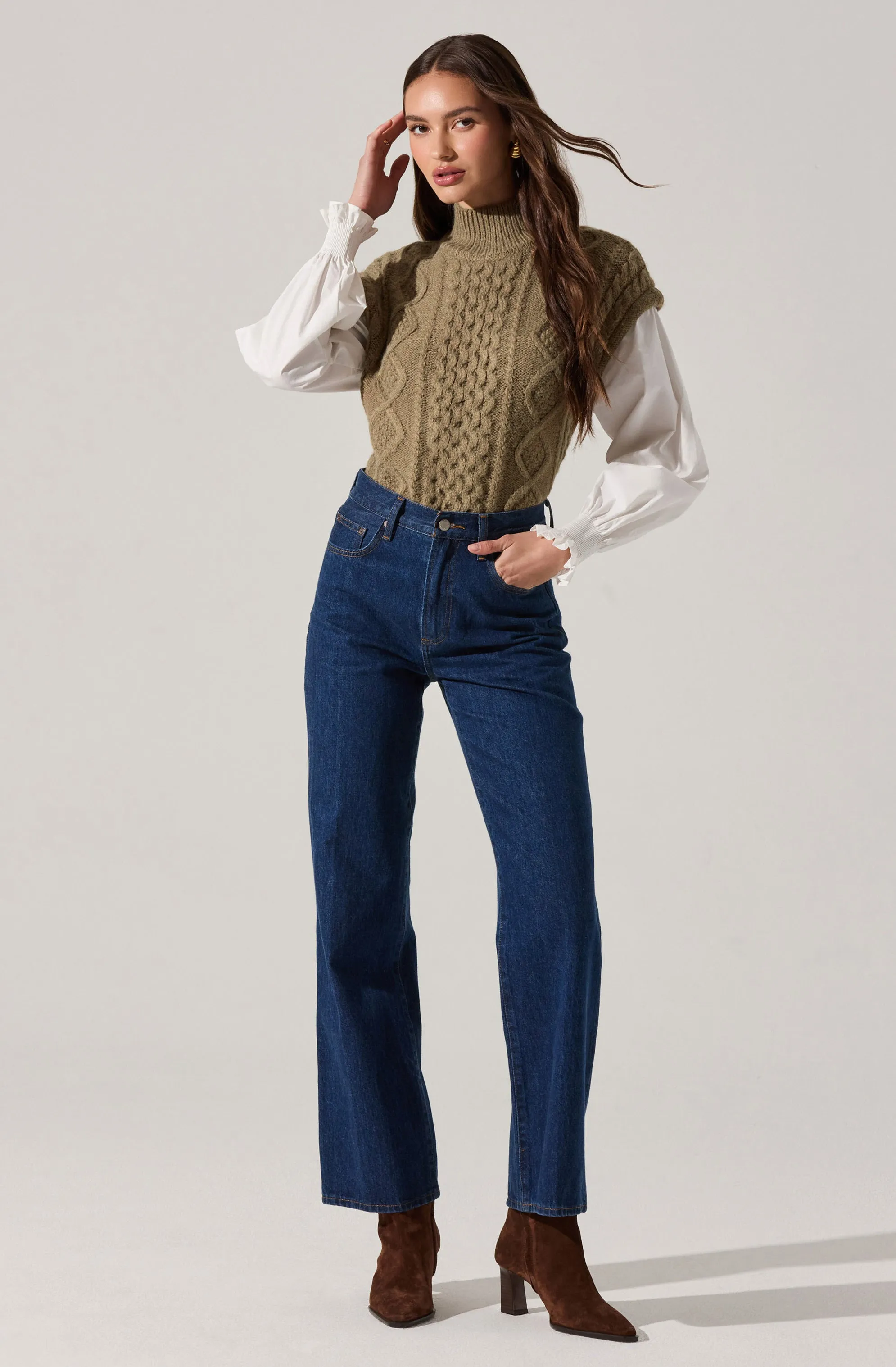 Angeline Contrast Cable Knit Sweater sold by Astr product image thumbnail 3