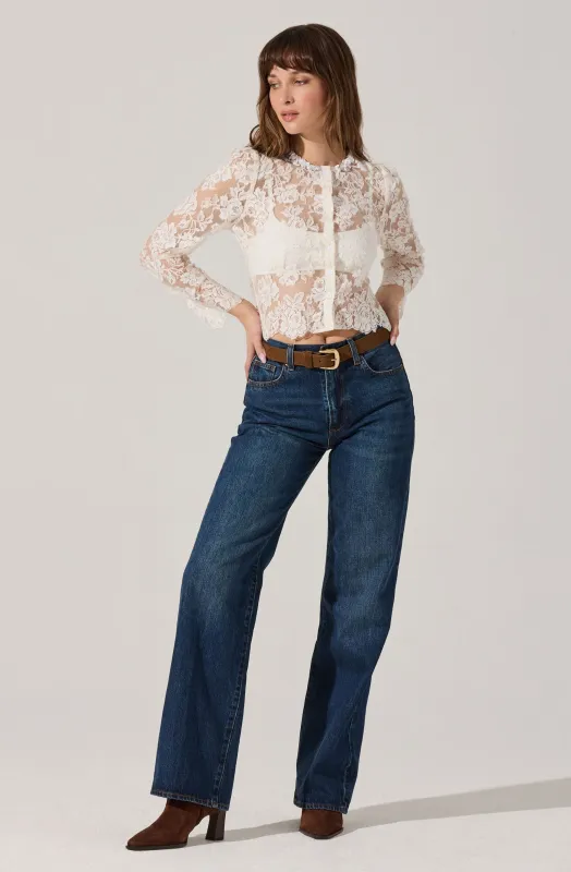 Antoinette Embellished Floral Lace Top sold by Astr