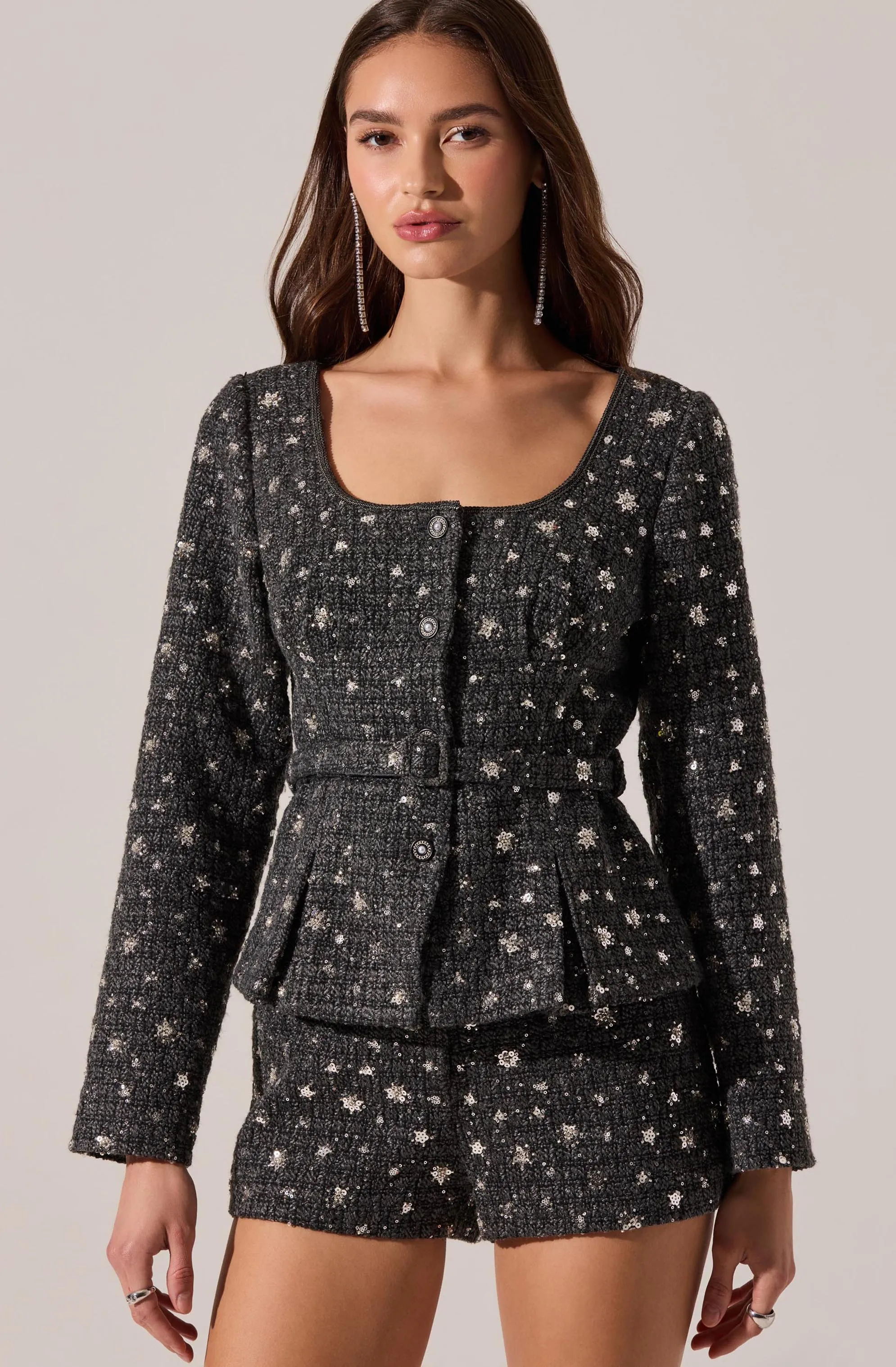 Carolyn Embellished Pleated Belted Blazer sold by Astr