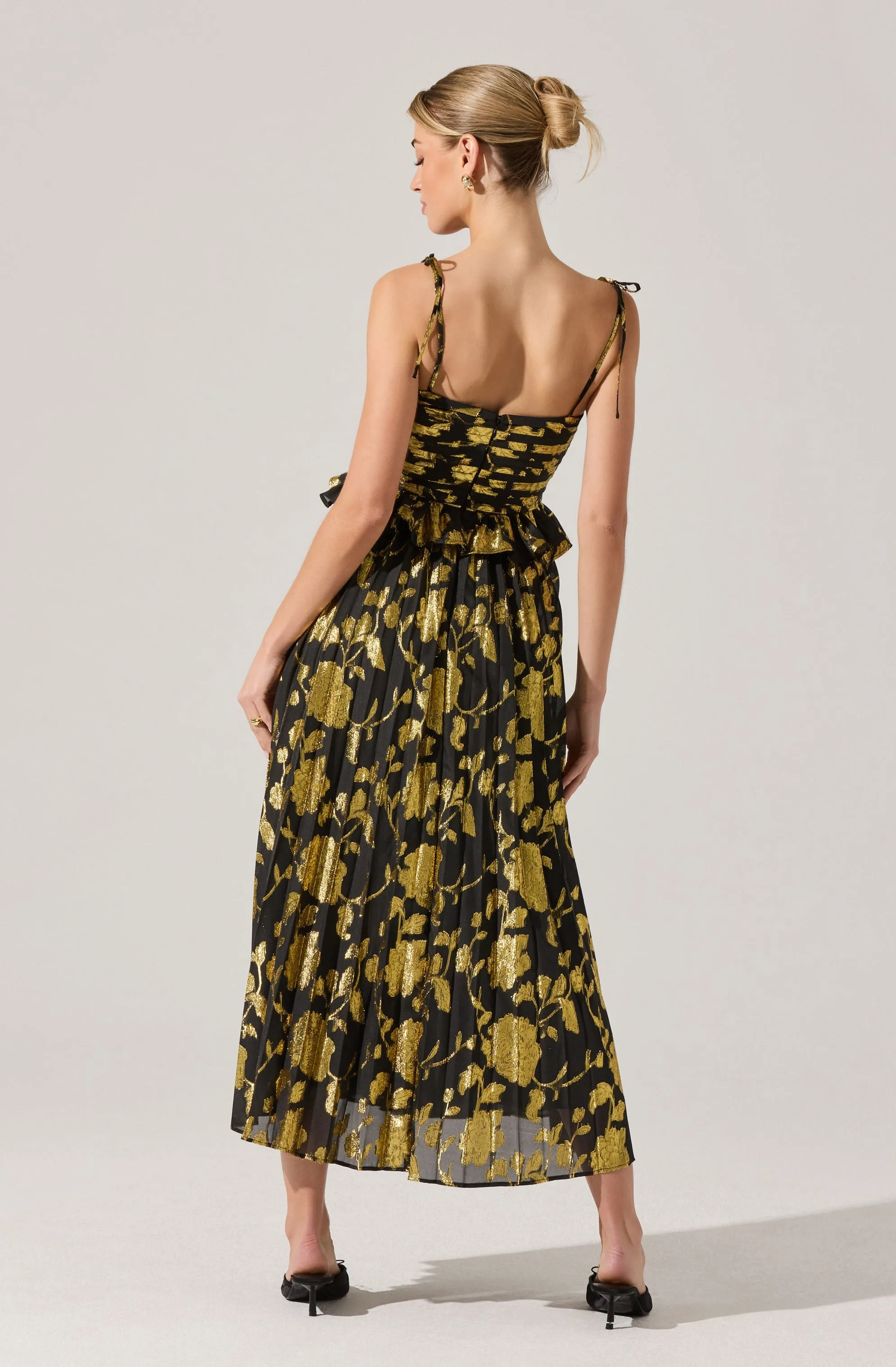 Emerys Pleated Metallic Floral Maxi Dress sold by Astr product image thumbnail 4